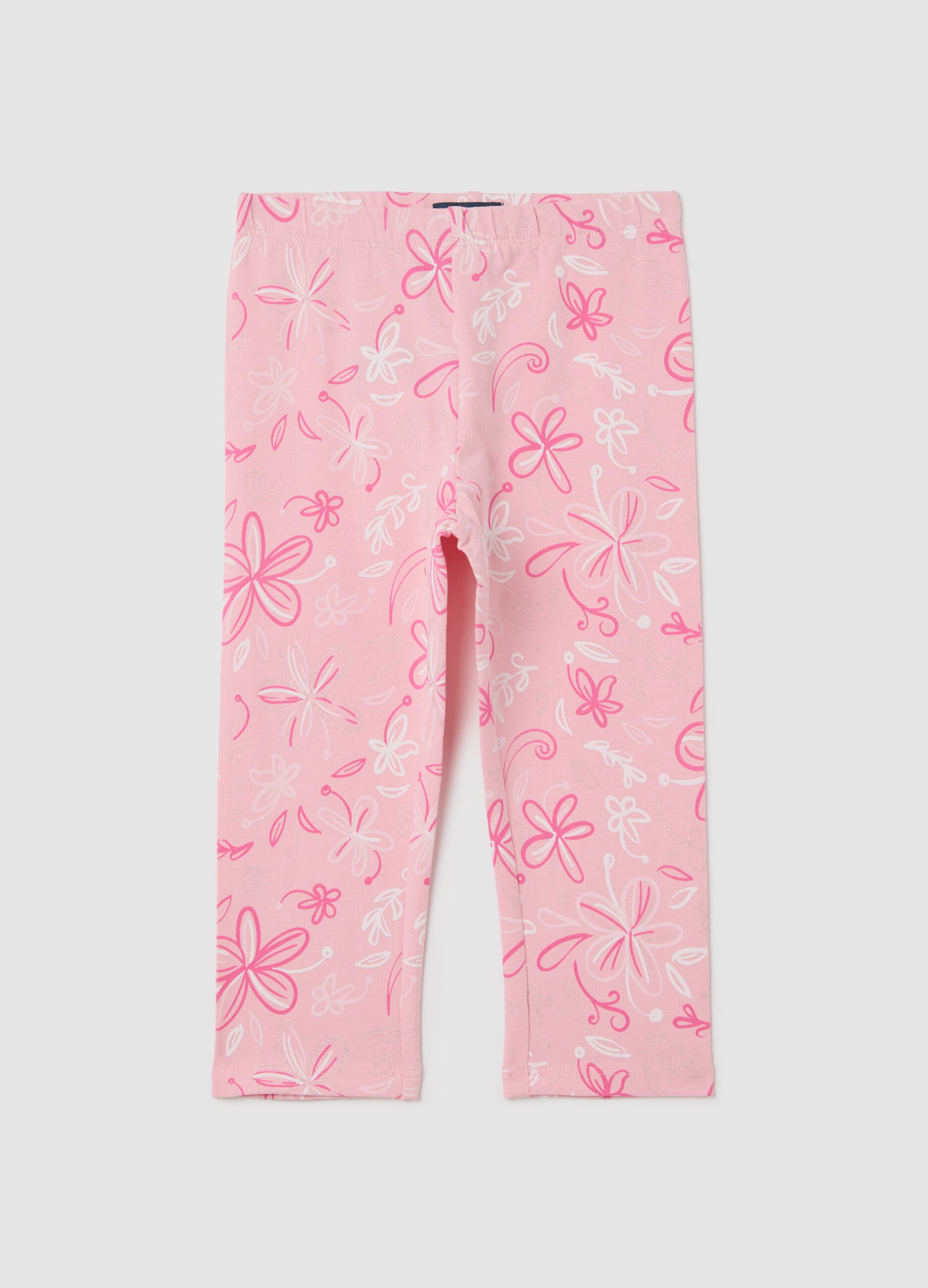 Leggings rosa a tre quarti in cotone stretch con stampa