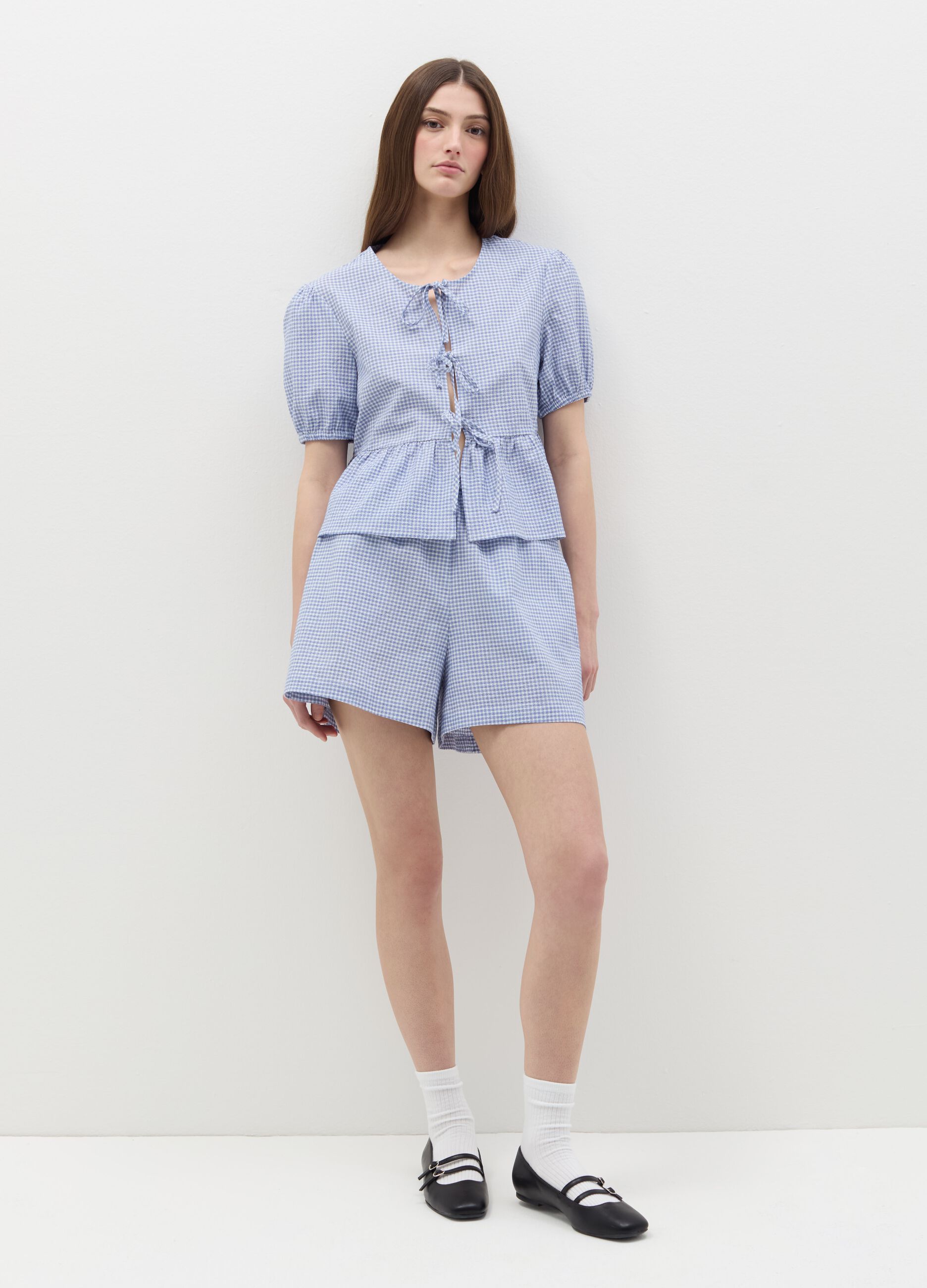 Check seersucker shorts