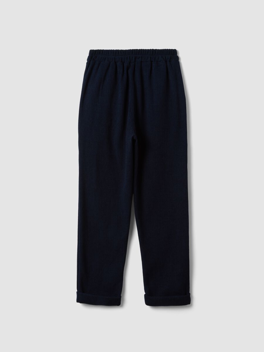 Navy blue ribbed stretch regular-fit trousers_2