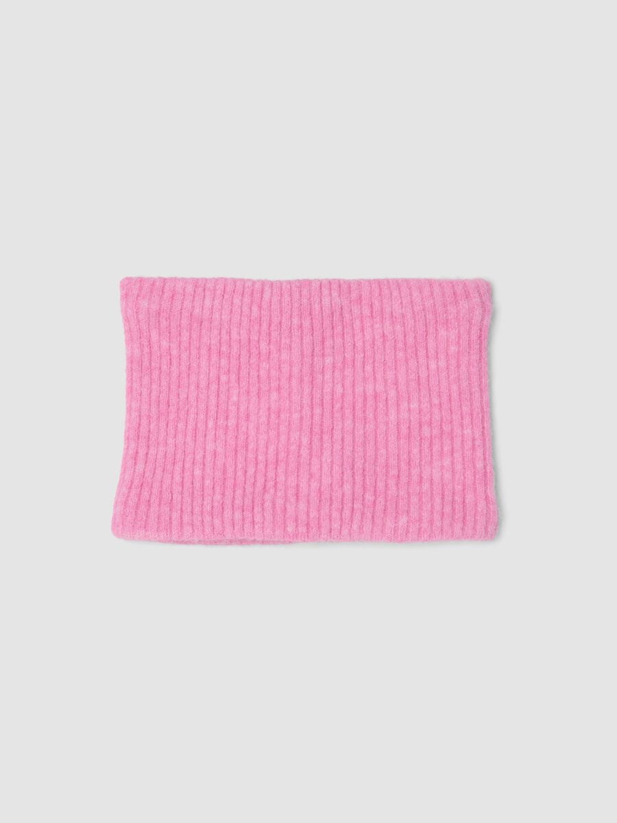 Scaldacollo rosa in lana elasticizzata a coste_0