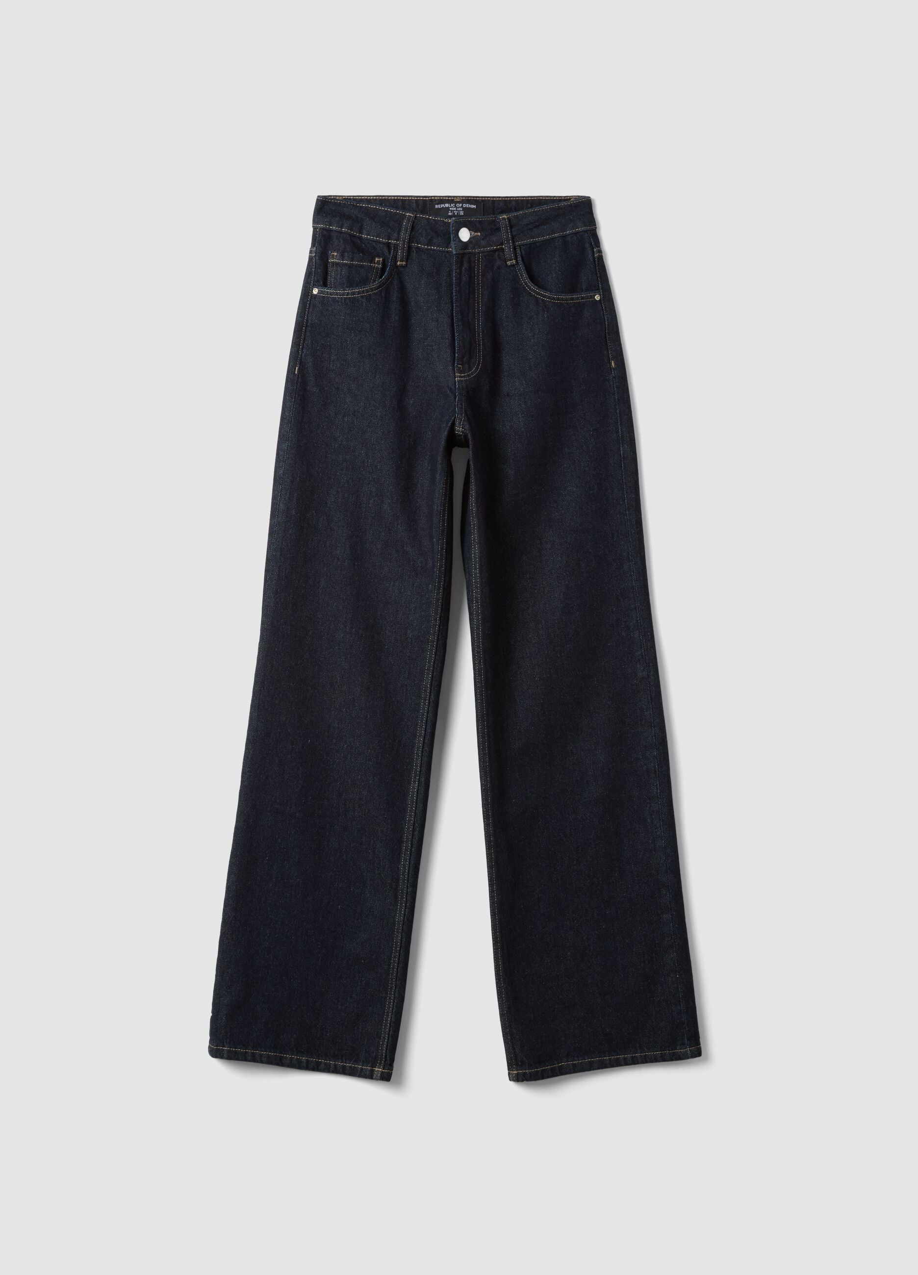 High-waisted wide-leg blue denim jeans in pure cotton