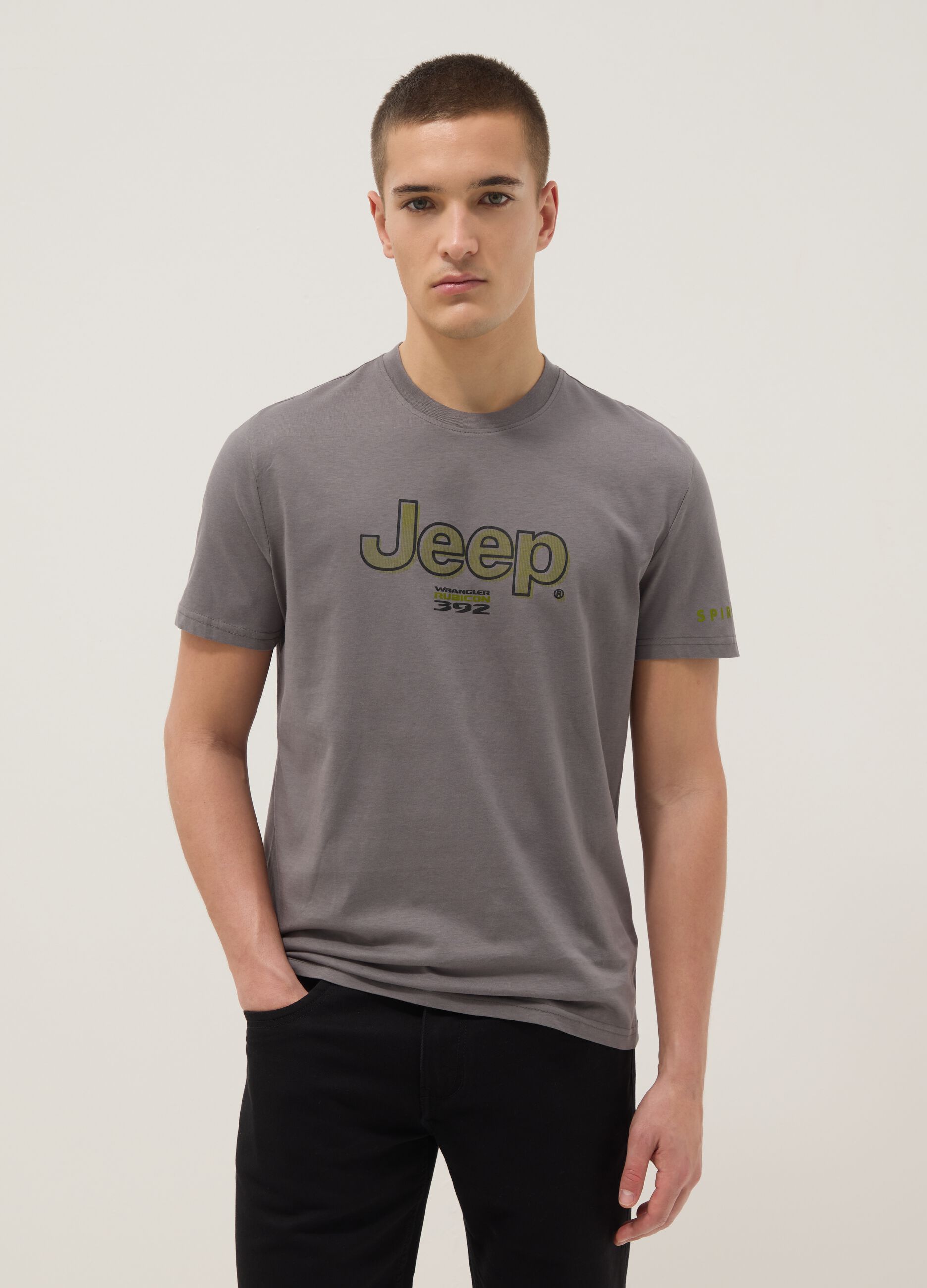 Grey pure cotton regular fit T-shirt with Jeep print