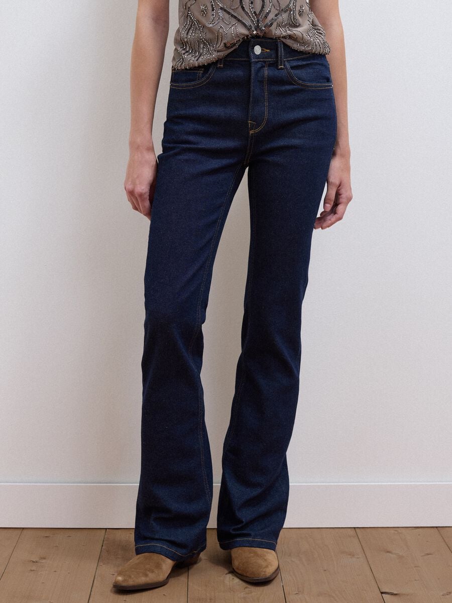 Blue stretch-cotton bootcut jeans_1