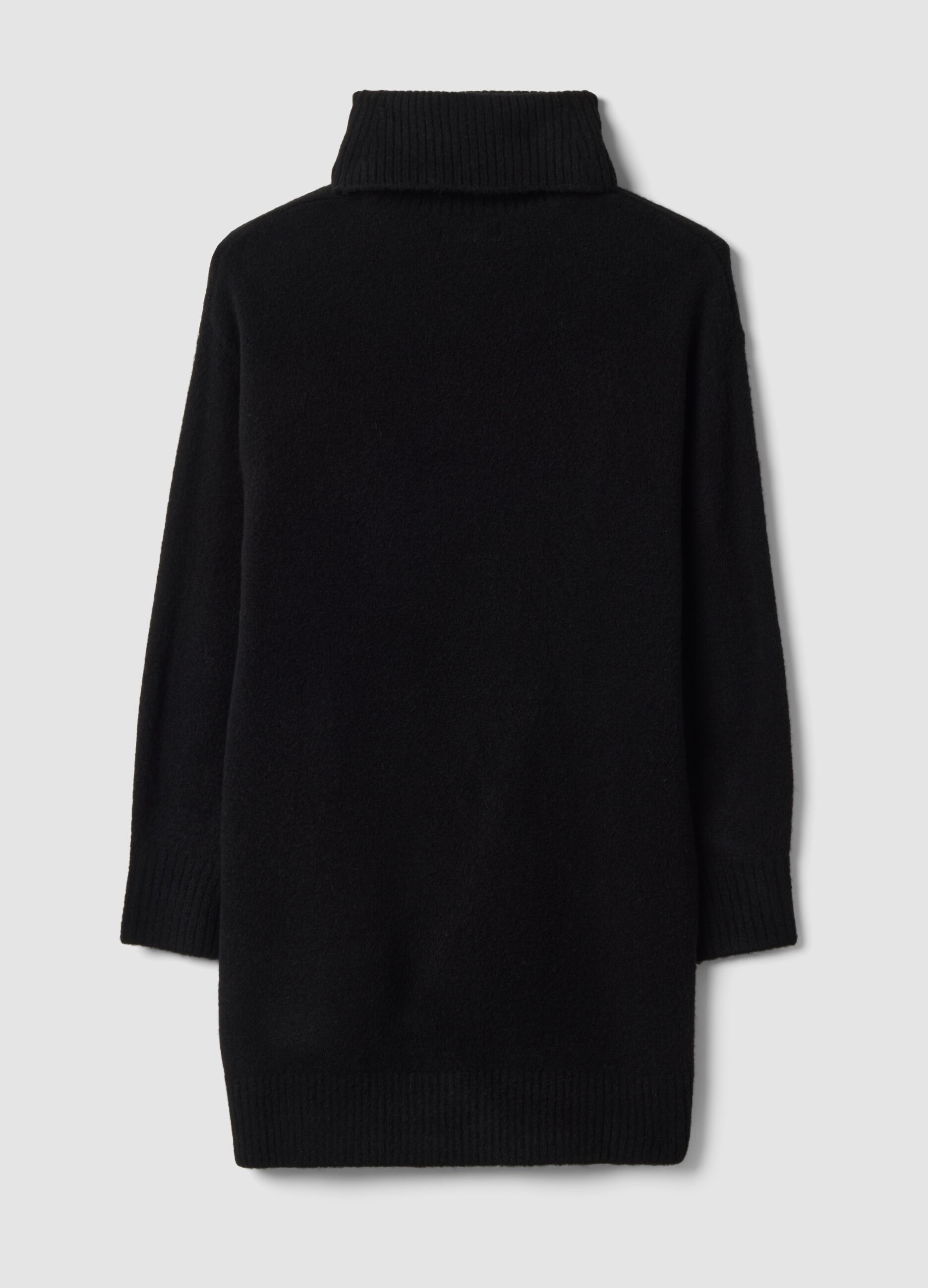 Black Stretch Wool Roll-Neck Dress