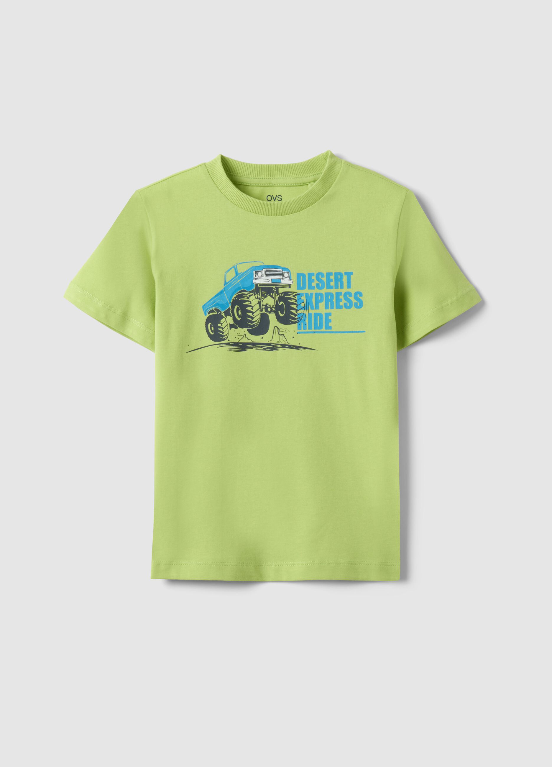 Green pure cotton regular fit T-shirt for kids with print