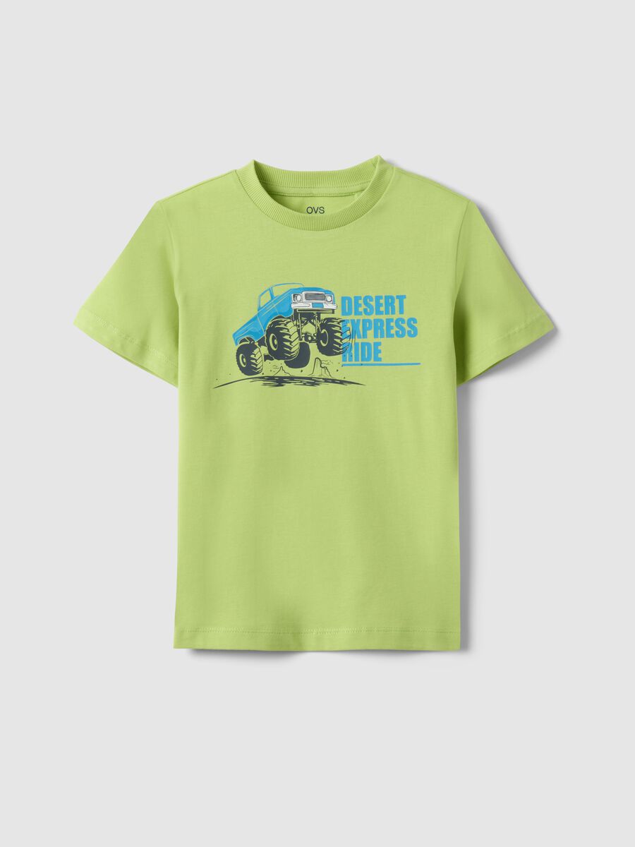 T-shirt in puro cotone verde regular fit per bambino con stampa_0
