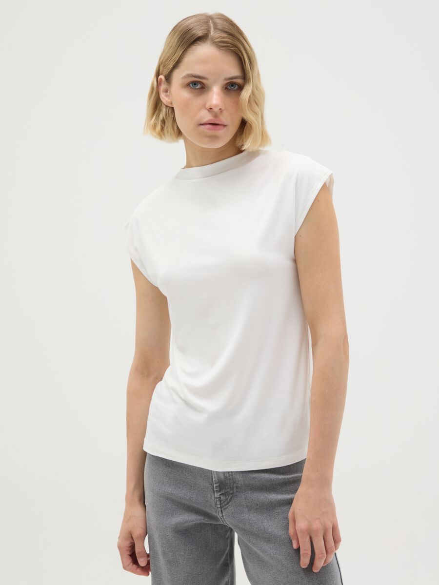 White viscose blend top, regular fit_0