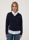Maglia blu in lana elasticizzata scollo profondo a V regular fit_0