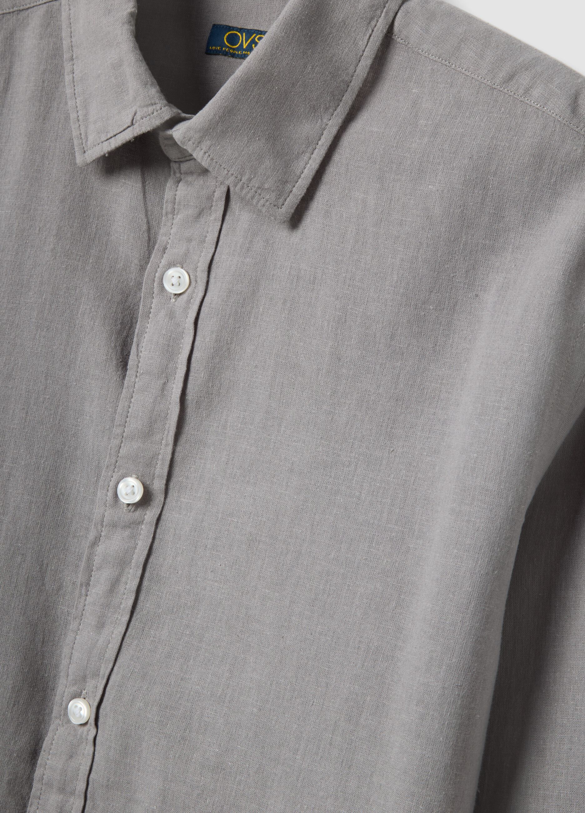 Grey linen-cotton blend shirt with regular fit