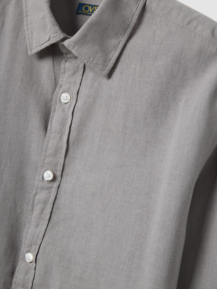 Camicia grigia in misto lino e cotone regular fit_5