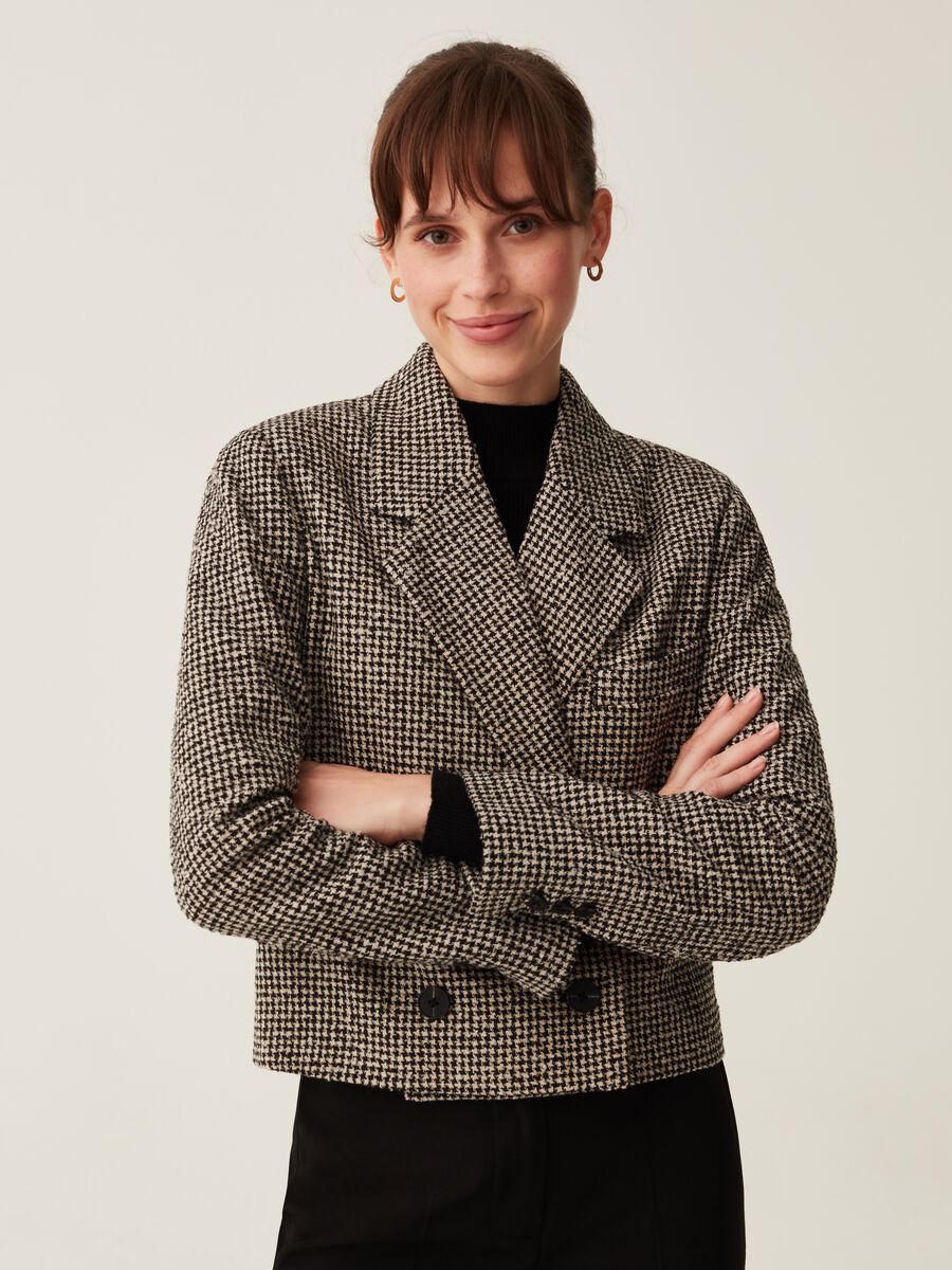 Blazer doppiopetto in tweed pied de poule_1