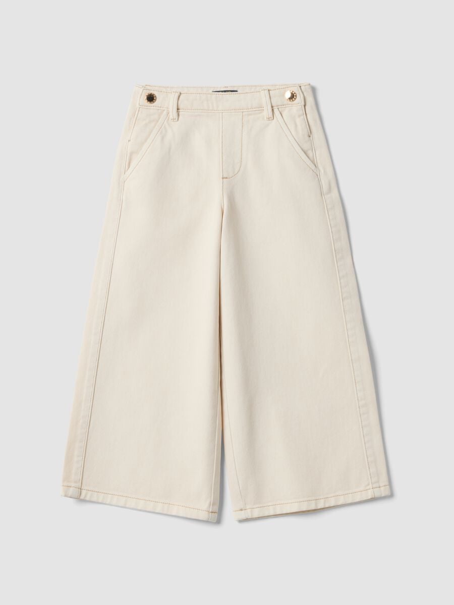 Beige wide-leg trousers in pure cotton_0