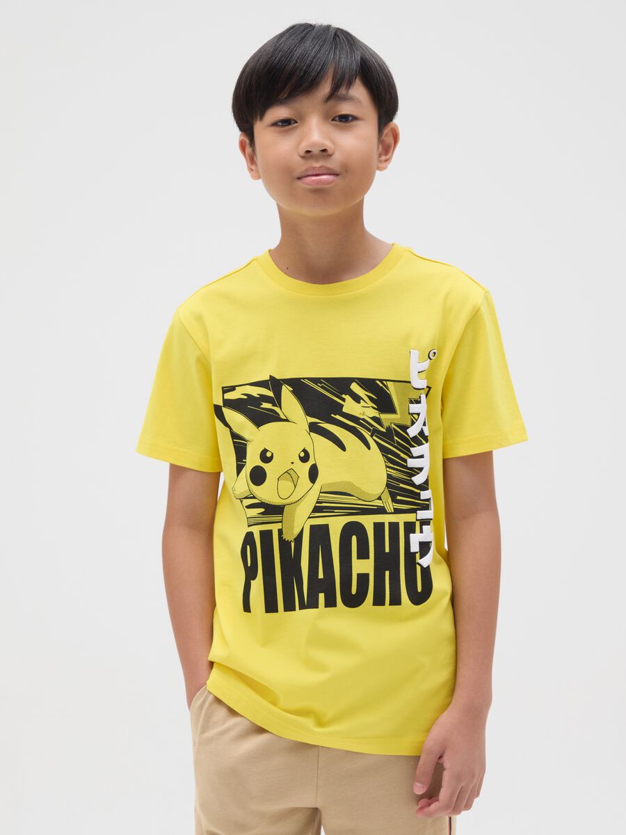 Yellow cotton T-shirt with Pikachu print_0