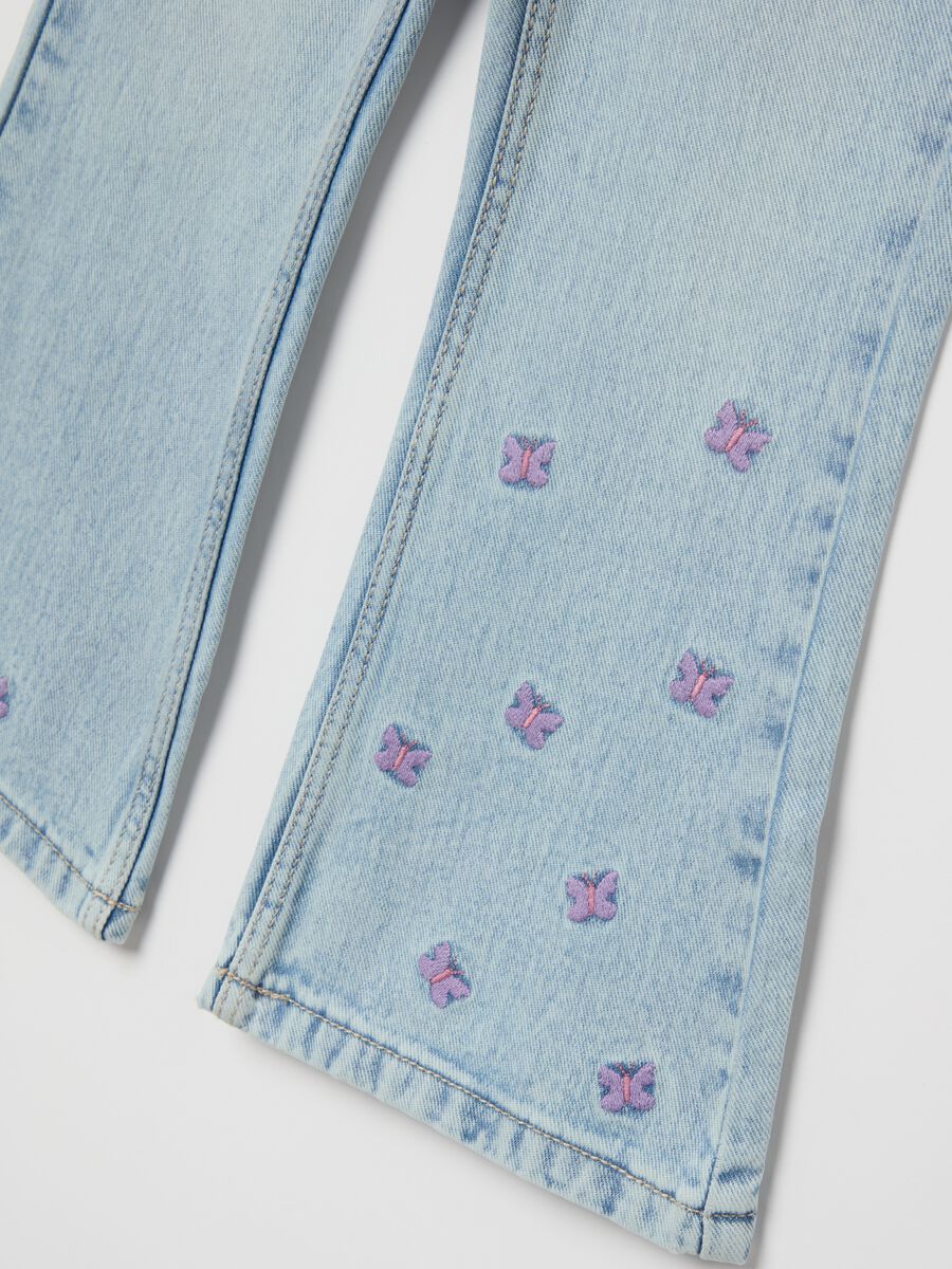 Flare-fit jeans with five pockets and butterflies embroidery_3