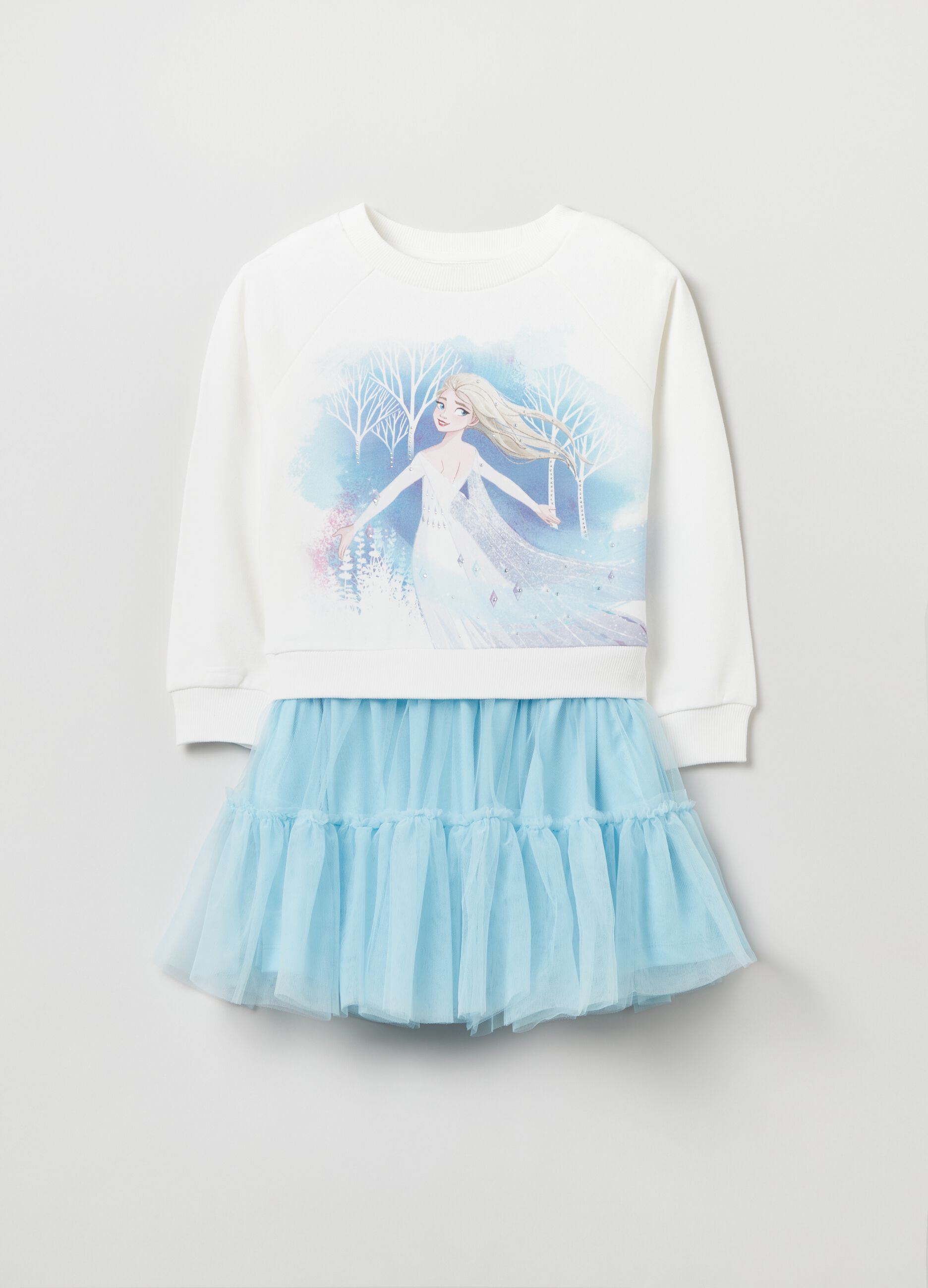 Vestito stampa Frozen con gonna in tulle