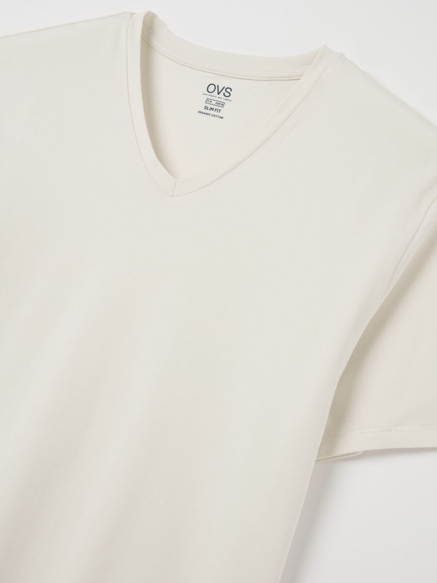 Slim-fit T-shirt in stretch cotton with V neck_5