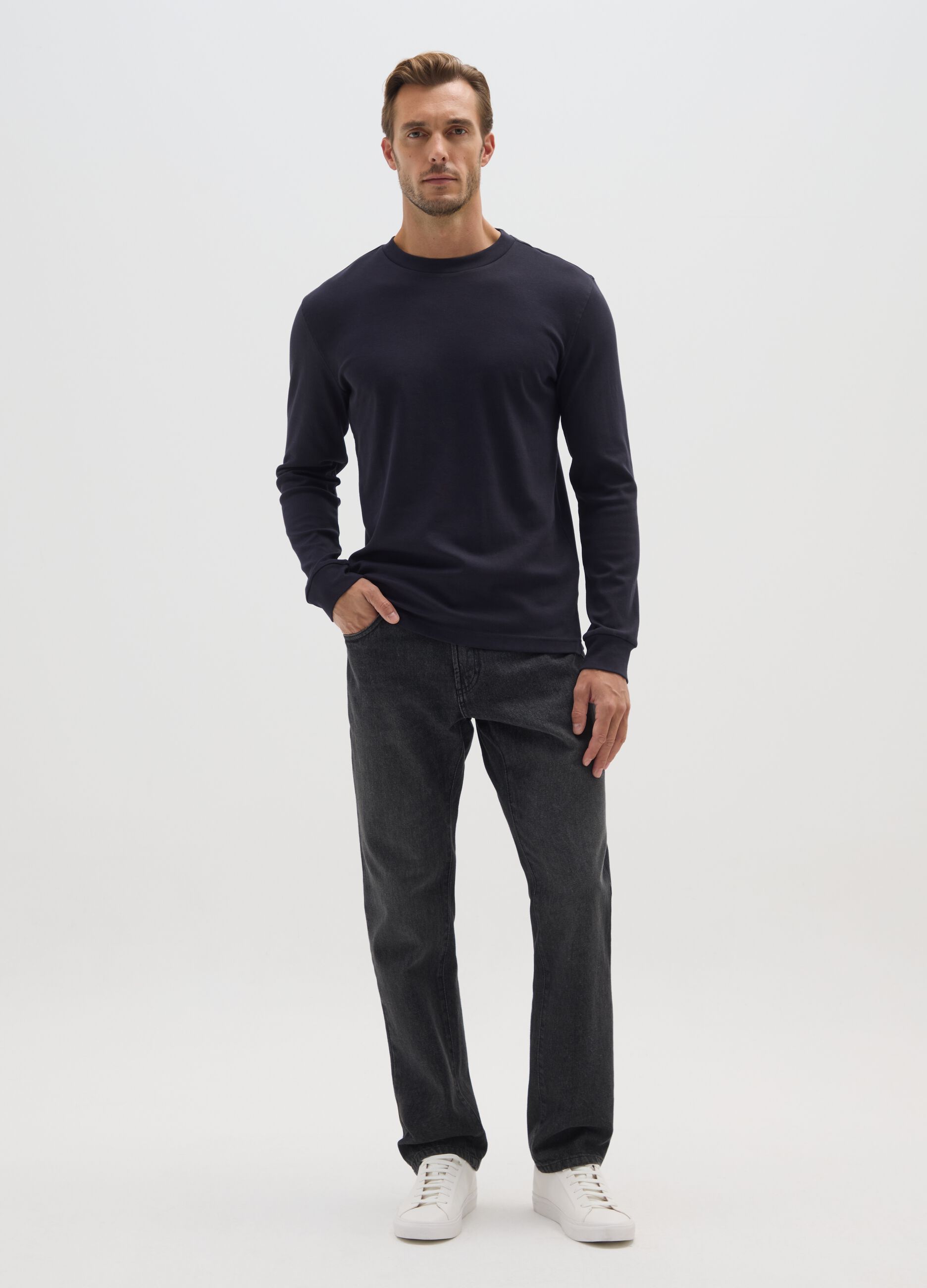 Blue pure cotton regular fit T-shirt