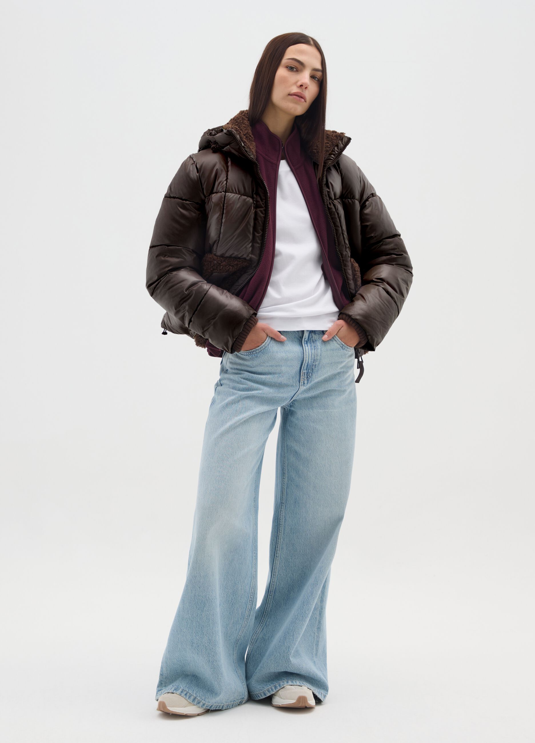 Brown The Iconic Puffer with Hood and Sherpa Details