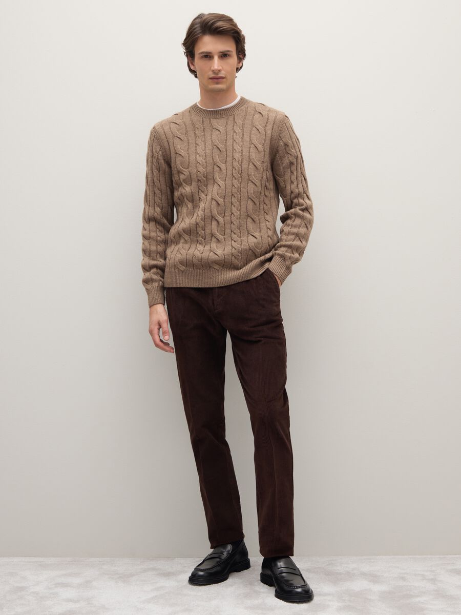 Regular Fit Brown Stretch Cotton Trousers_0
