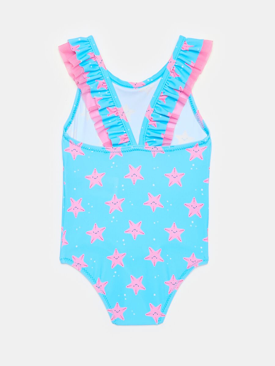 One-piece swimsuit in tulle with starfish print_1