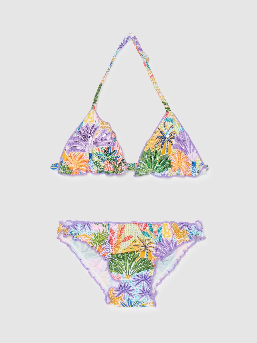 Multicolour stretchy fabric girl's bikini_0