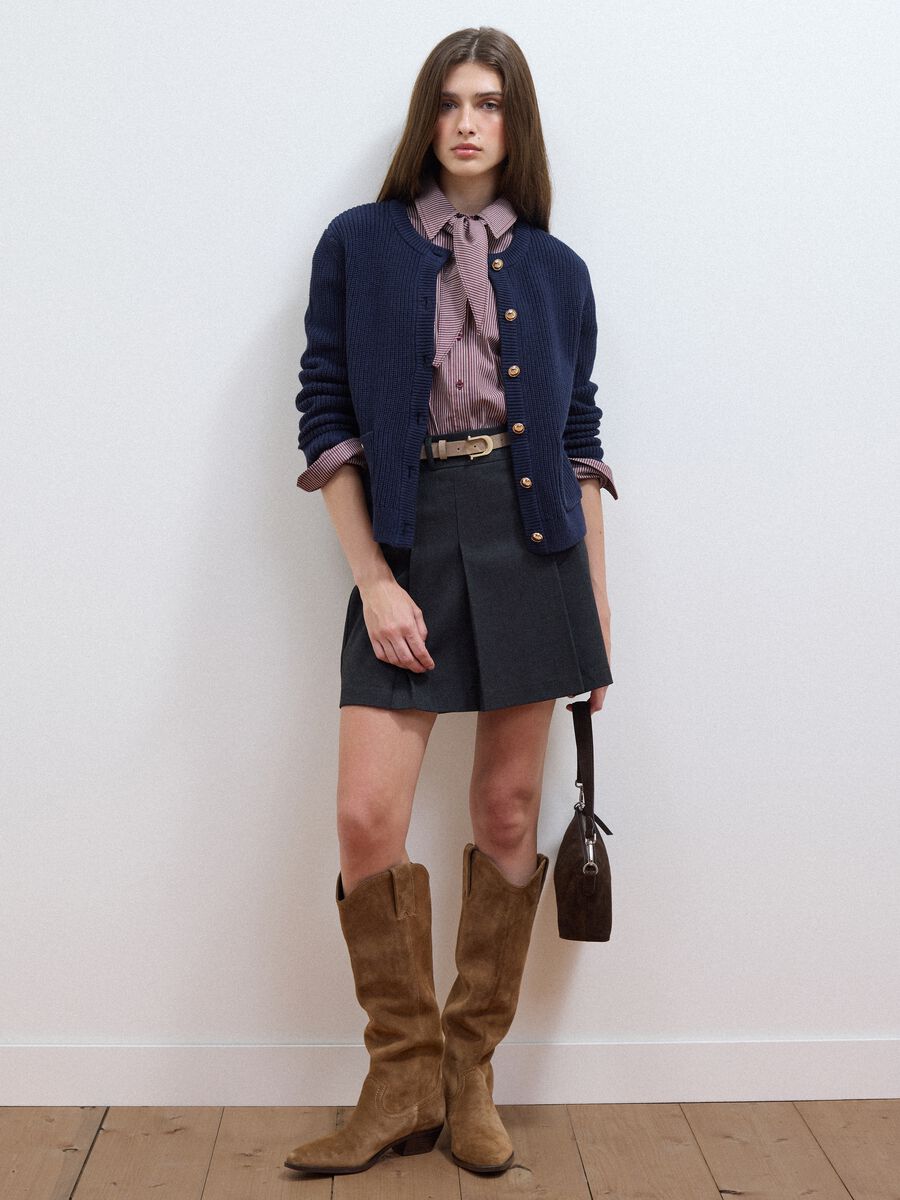 Blue pure cotton crew-neck knit cardigan_2