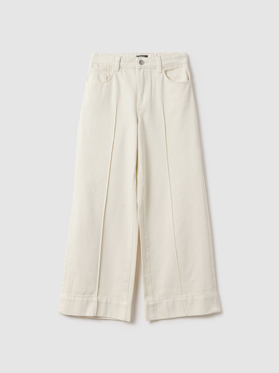 Girls' White Relaxed Leg Pure Cotton Trousers_3