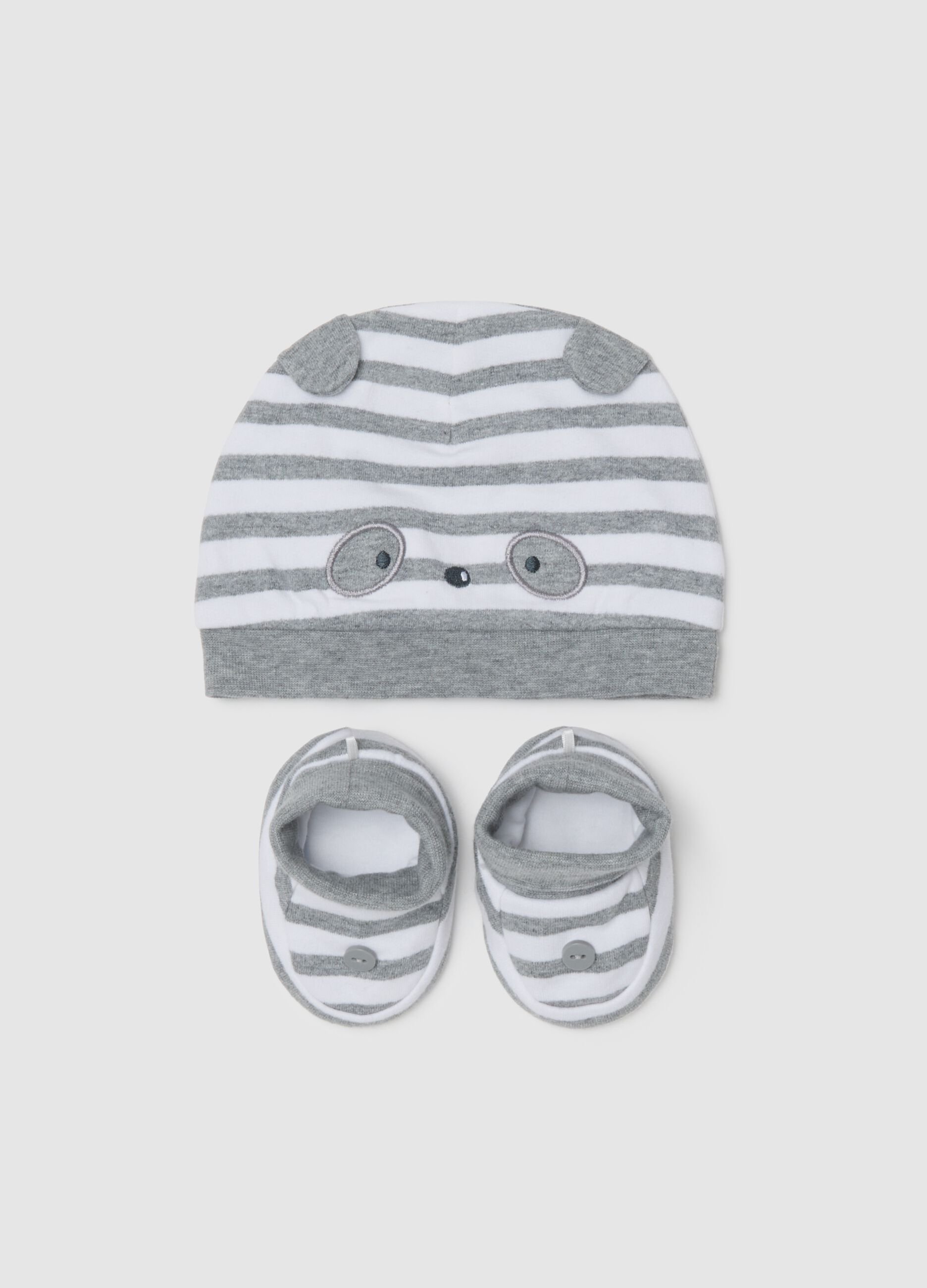 Multicolour Cotton Blend Baby Hat and Booties Set