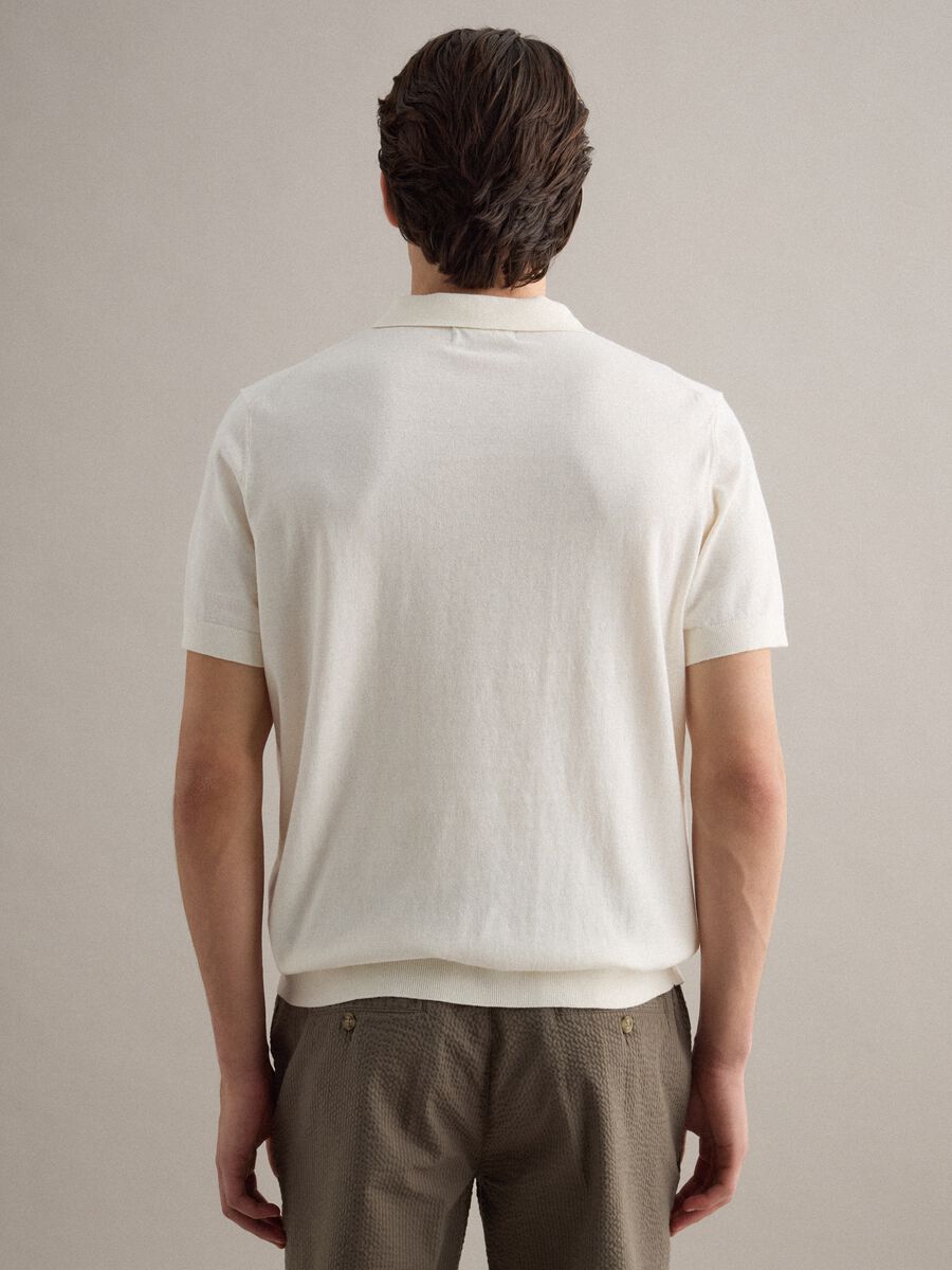 Regular fit white polo in cotton, linen, and silk blend_3