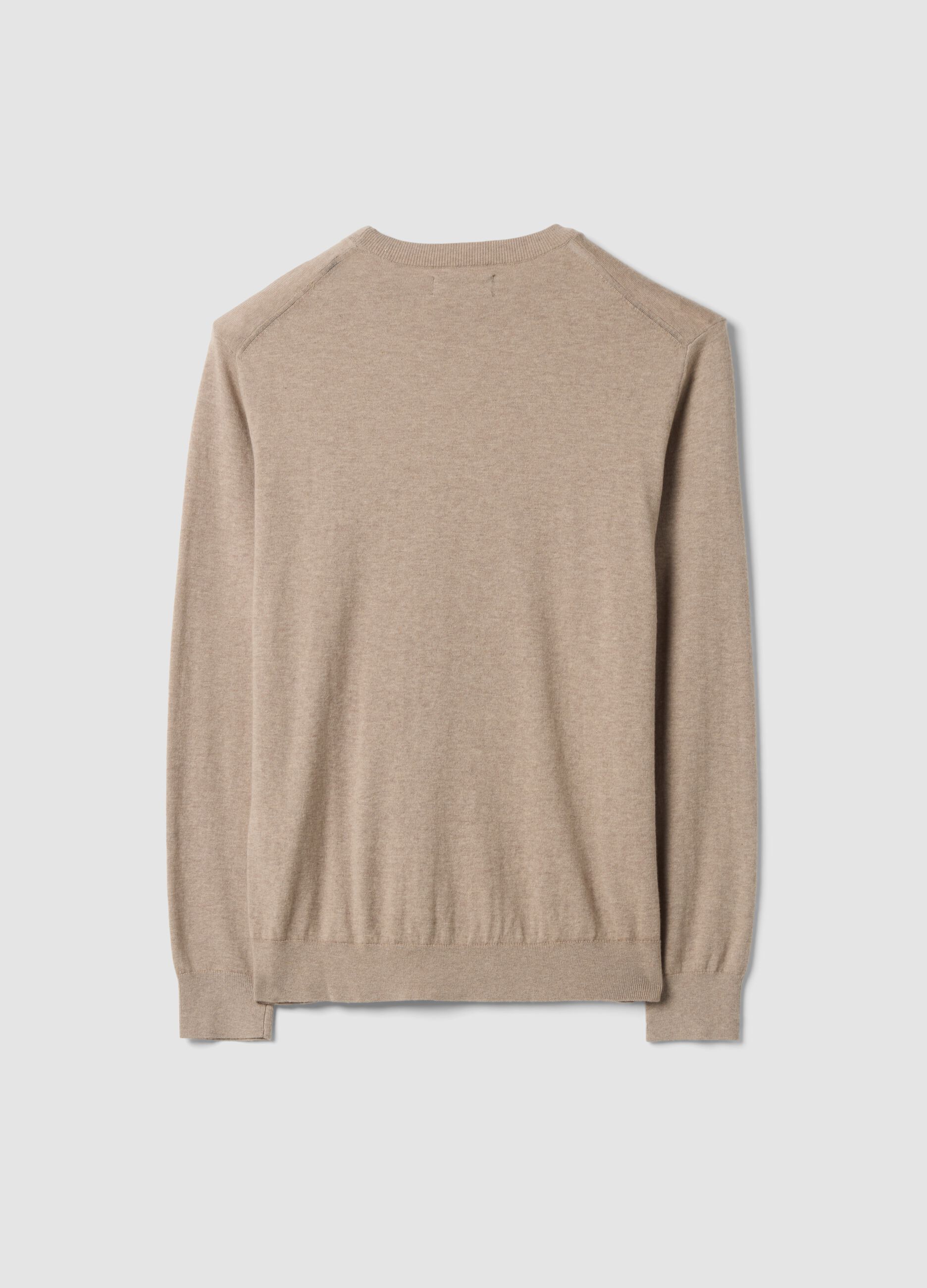 Maglia beige girocollo in misto cotone e cashmere regular fit