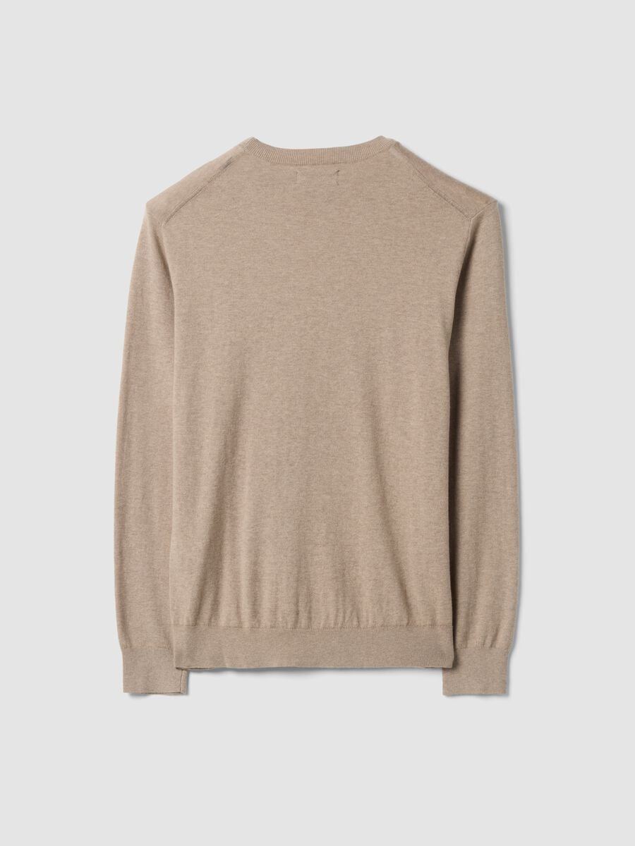 Beige crew-neck jumper in cotton and cashmere blend, regular fit_2