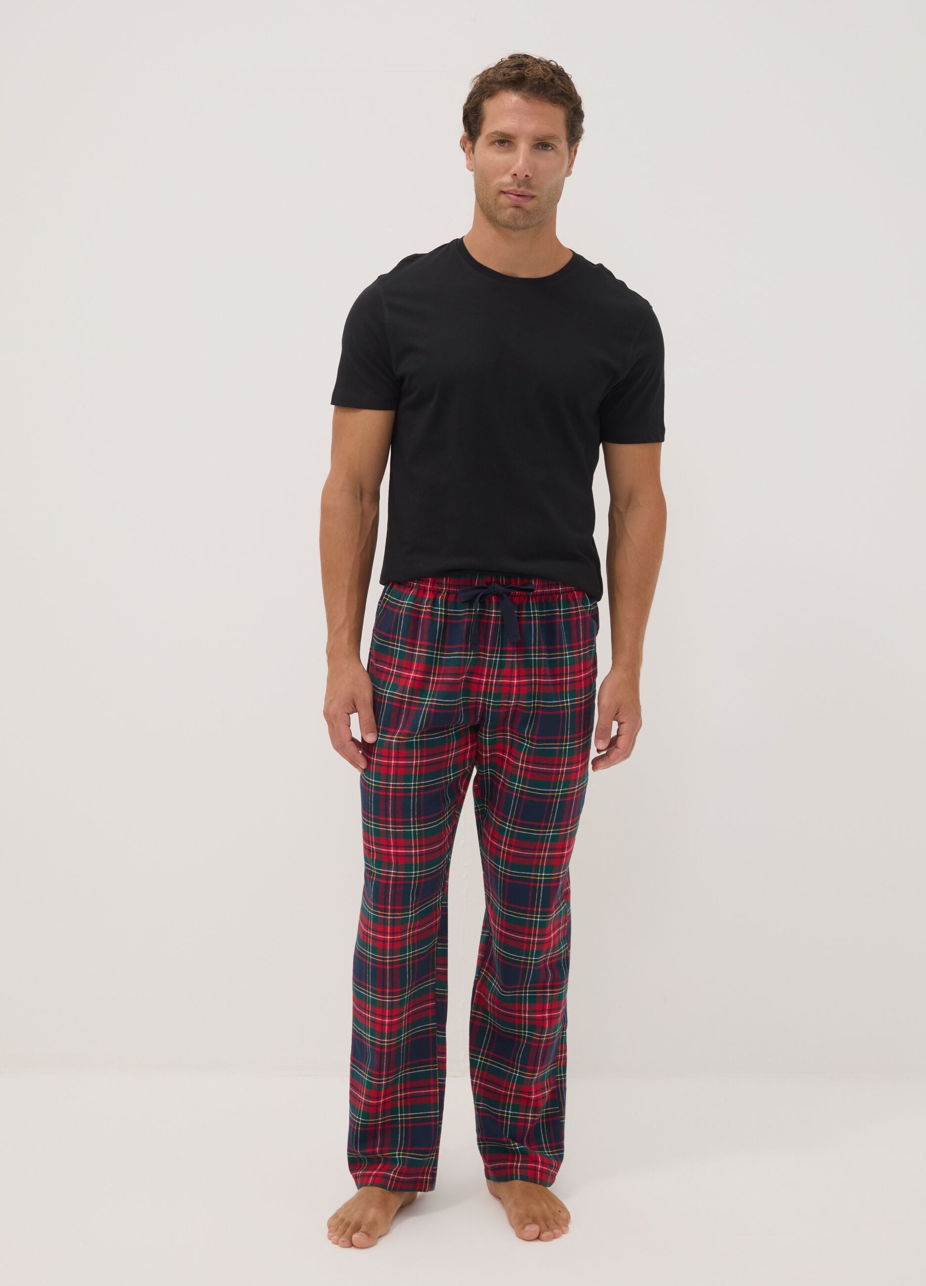 Red checked organic cotton flannel pyjama trousers