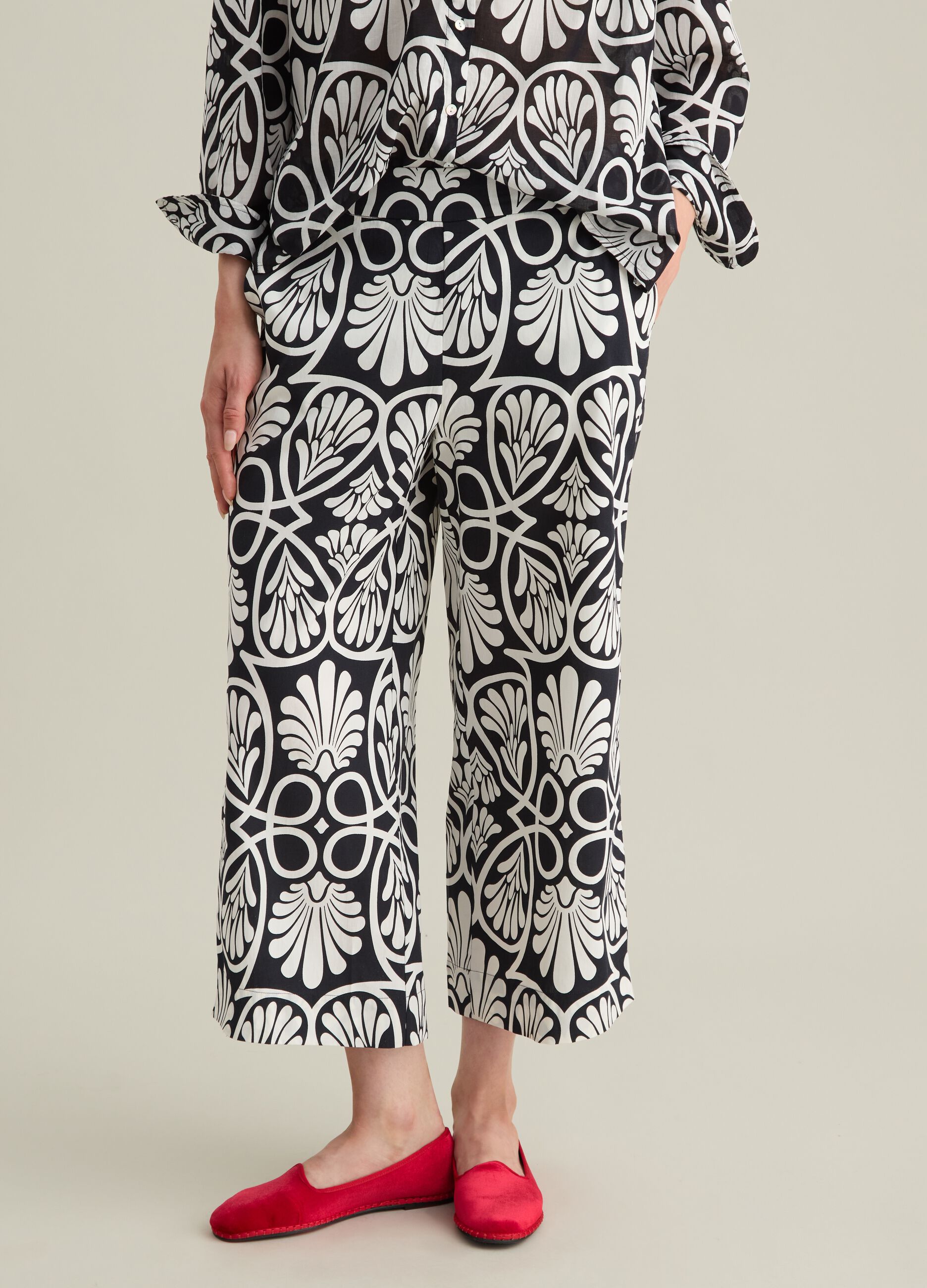 Women's  multicoloured palazzo trousers in 100% cotton with wide leg