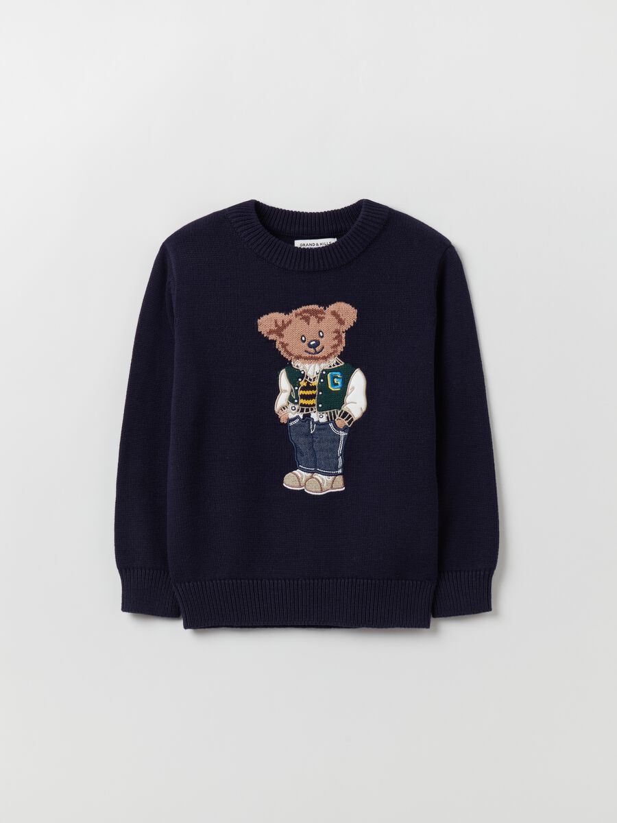 Pullover in cotone con ricamo orsetto_0