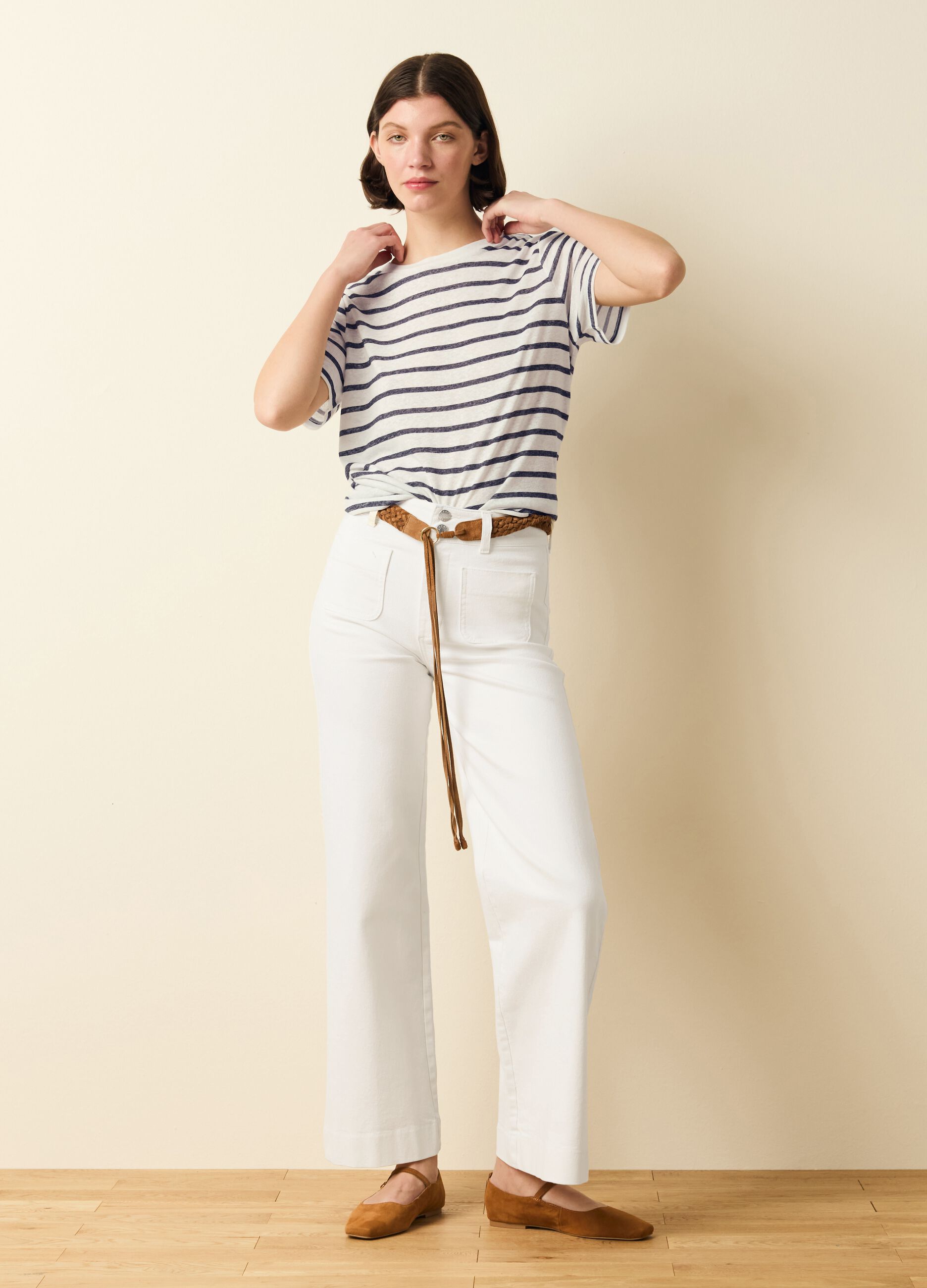 Striped T-shirt in linen blend