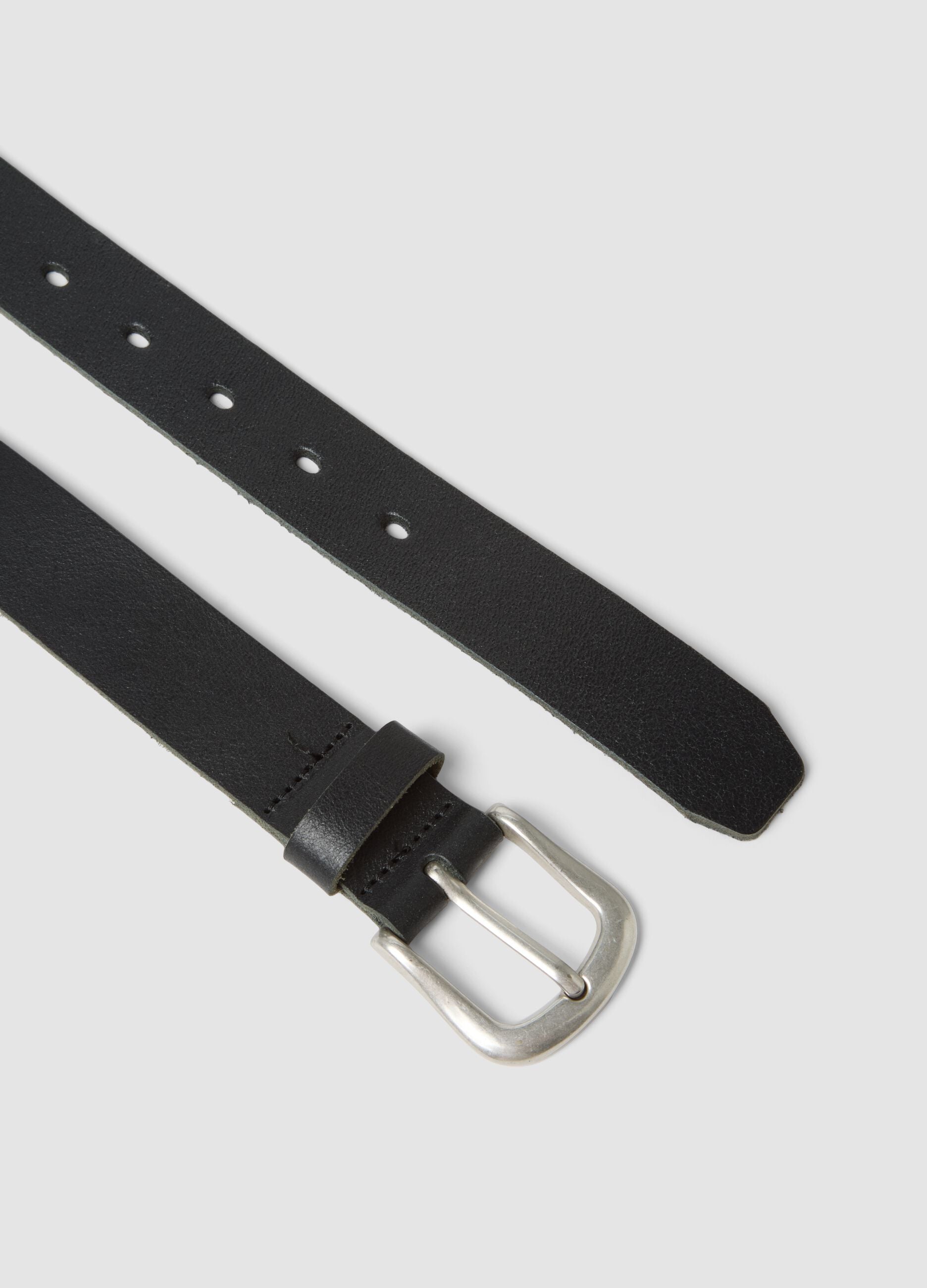Black genuine leather belt with metal buckle