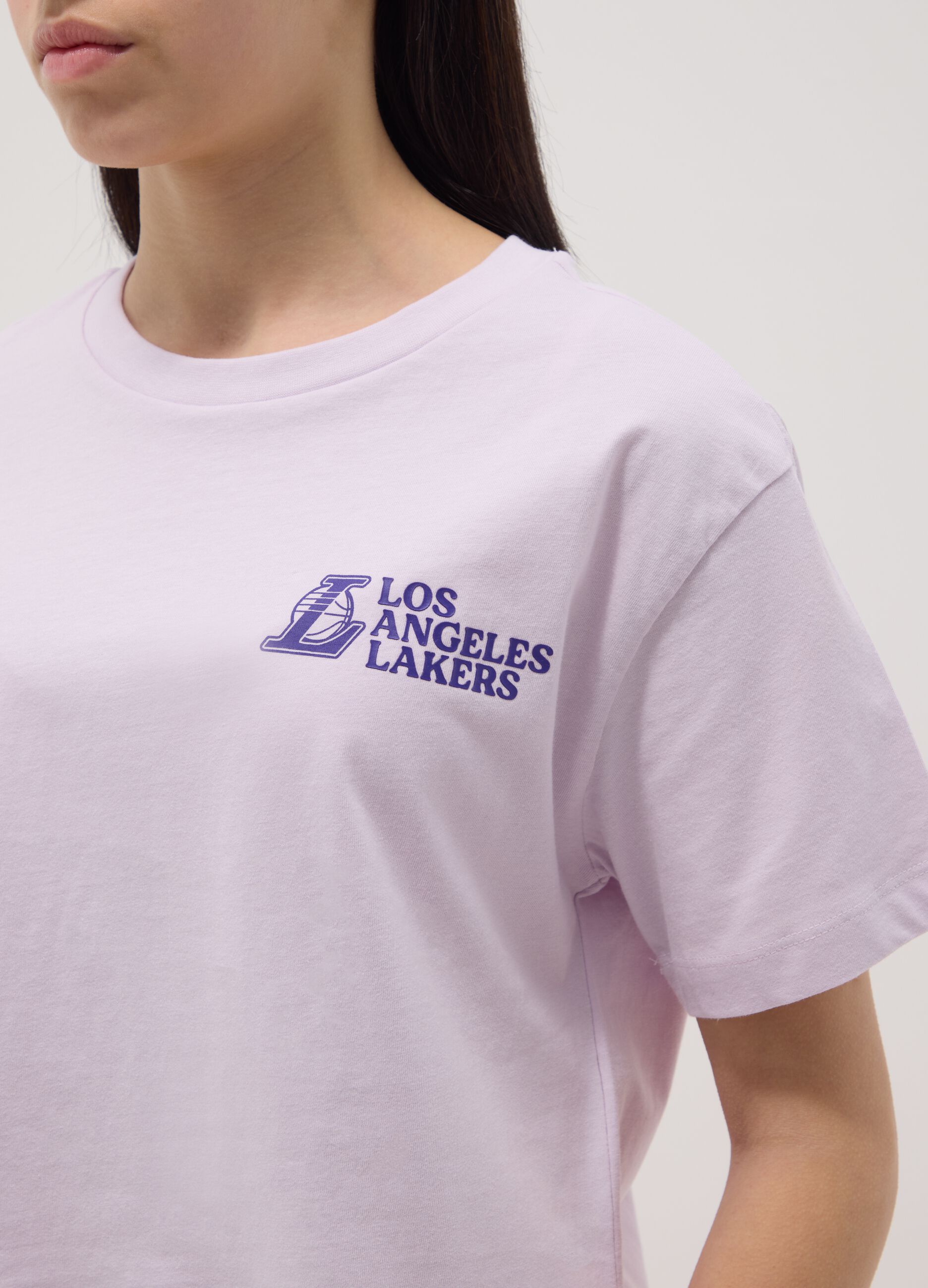 Girls' relaxed fit purple pure cotton T-shirt with Lakers prints