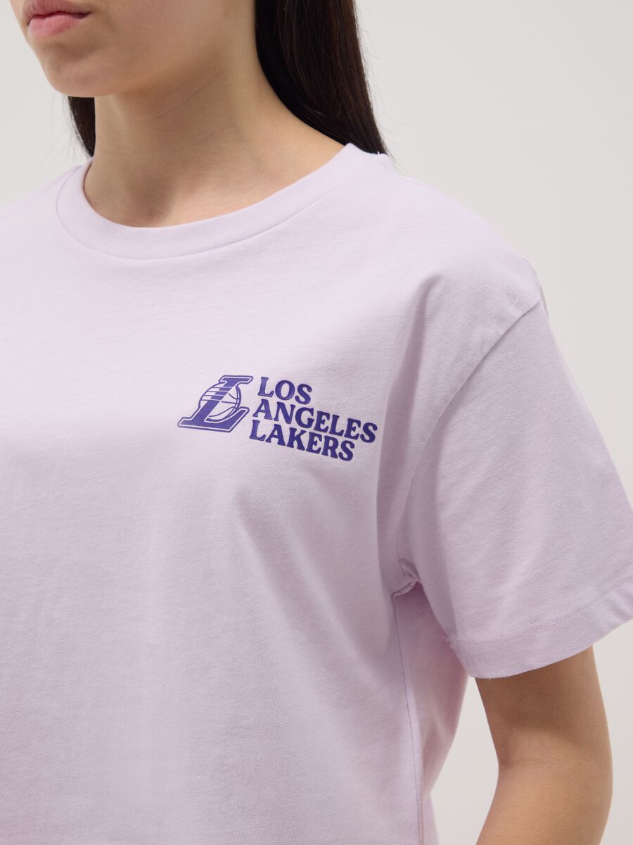 Girls' relaxed fit purple pure cotton T-shirt with Lakers prints_1