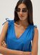 Blue pure cotton V-neck blouse_0