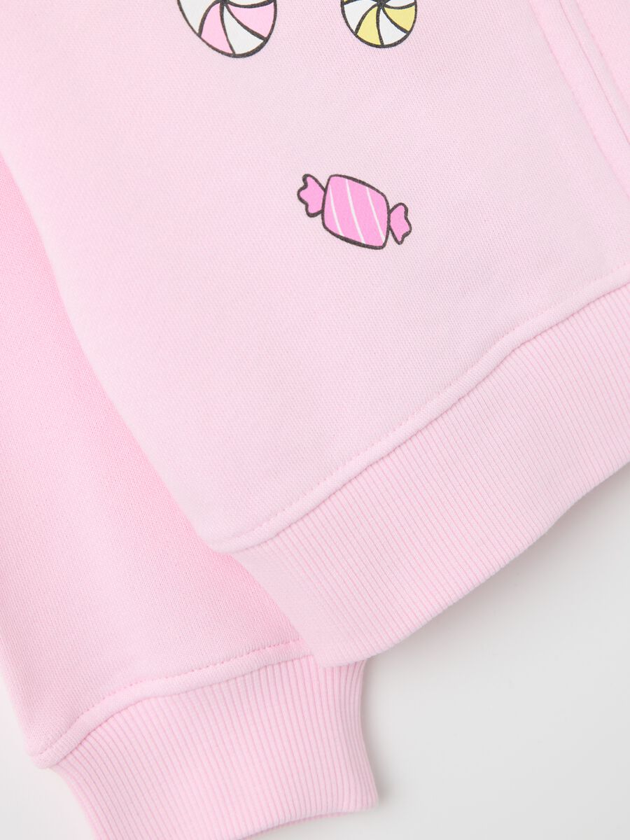 Pink full-zip sweatshirt with hood, print and sequins_3