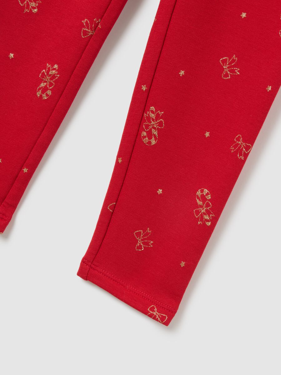 Leggings skinny rossi da bambina in cotone elasticizzato con stampe_3