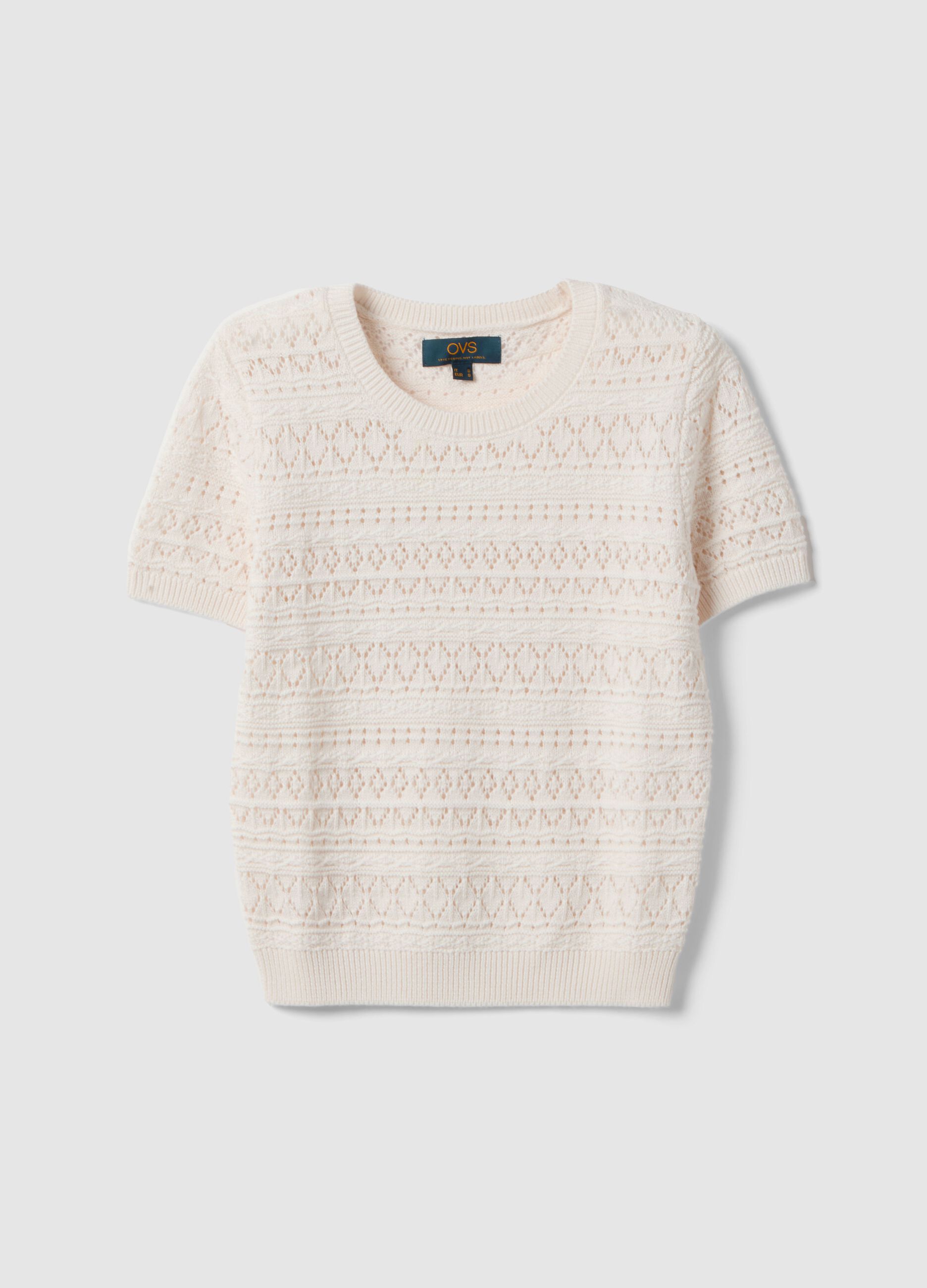 Maglia in puro cotone bianca regular fit con lavorazione a maglia