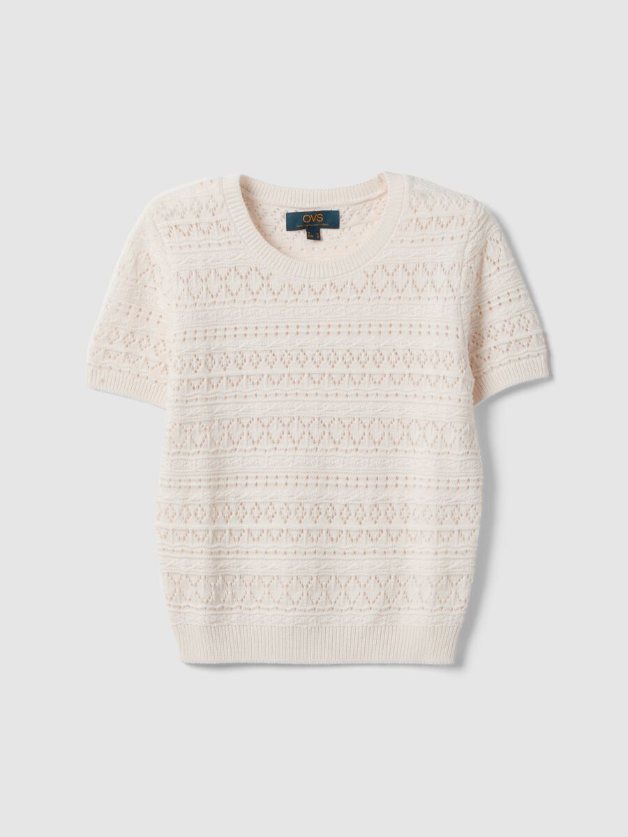 Maglia in puro cotone bianca regular fit con lavorazione a maglia_4