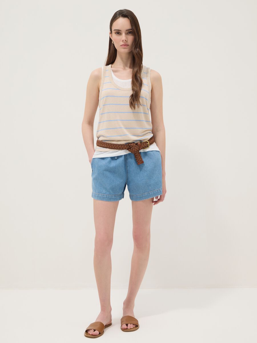 Tank top beige in misto viscosa a righe regular fit_2