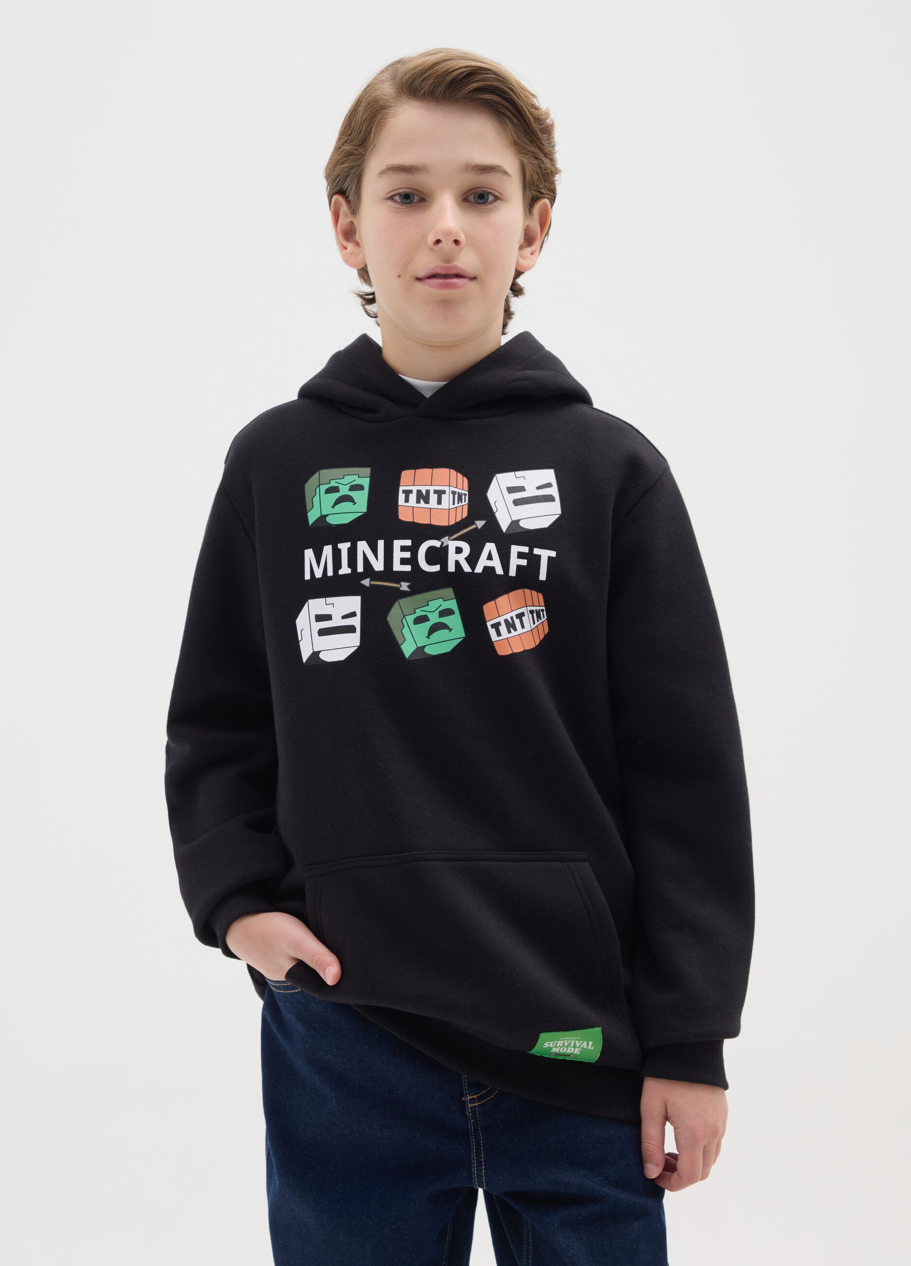 Children's black cotton blend sweatshirt regular fit with Minecraft print
