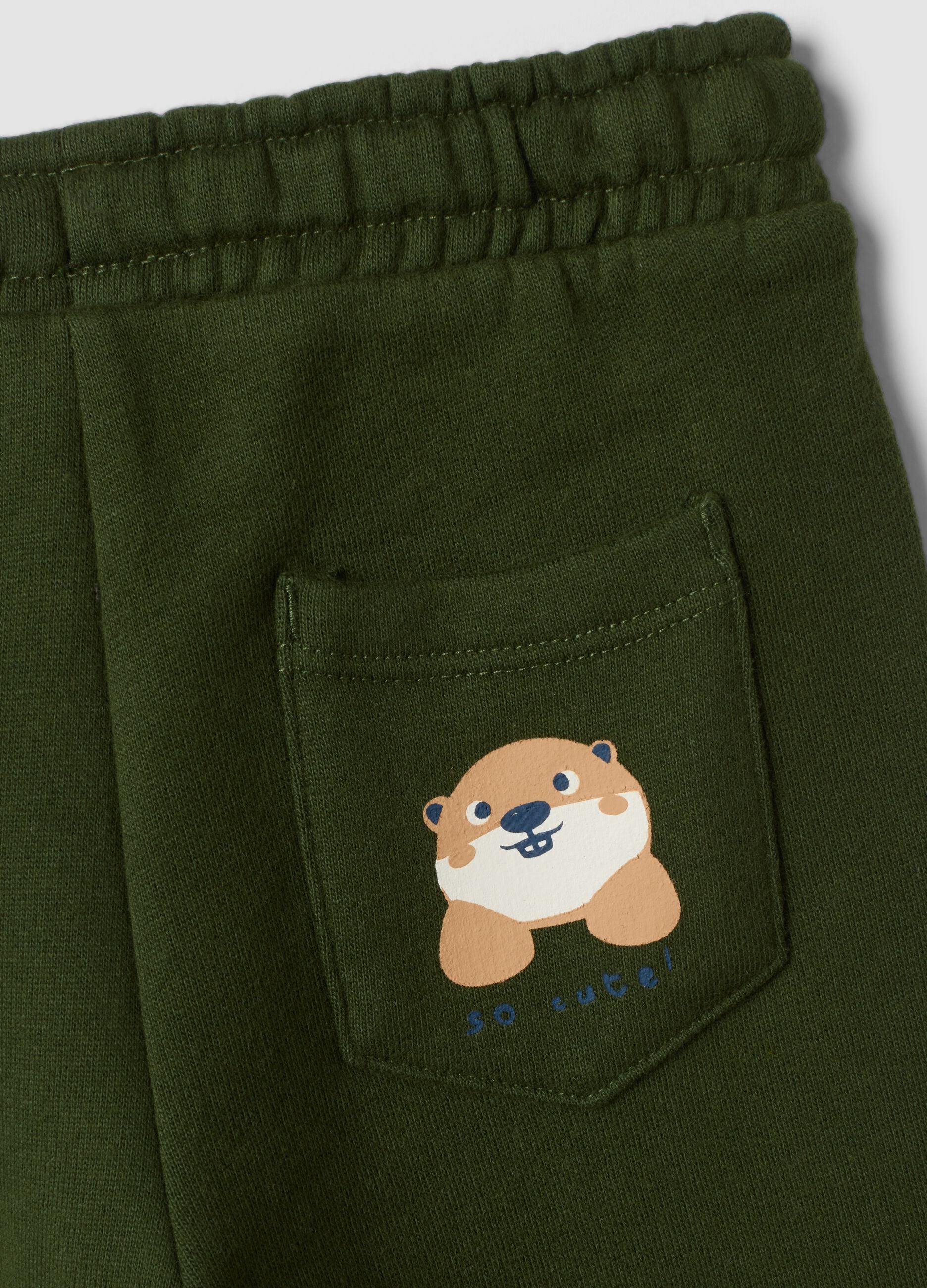 Completo jogging verde in puro cotone con stampa animaletto over fit