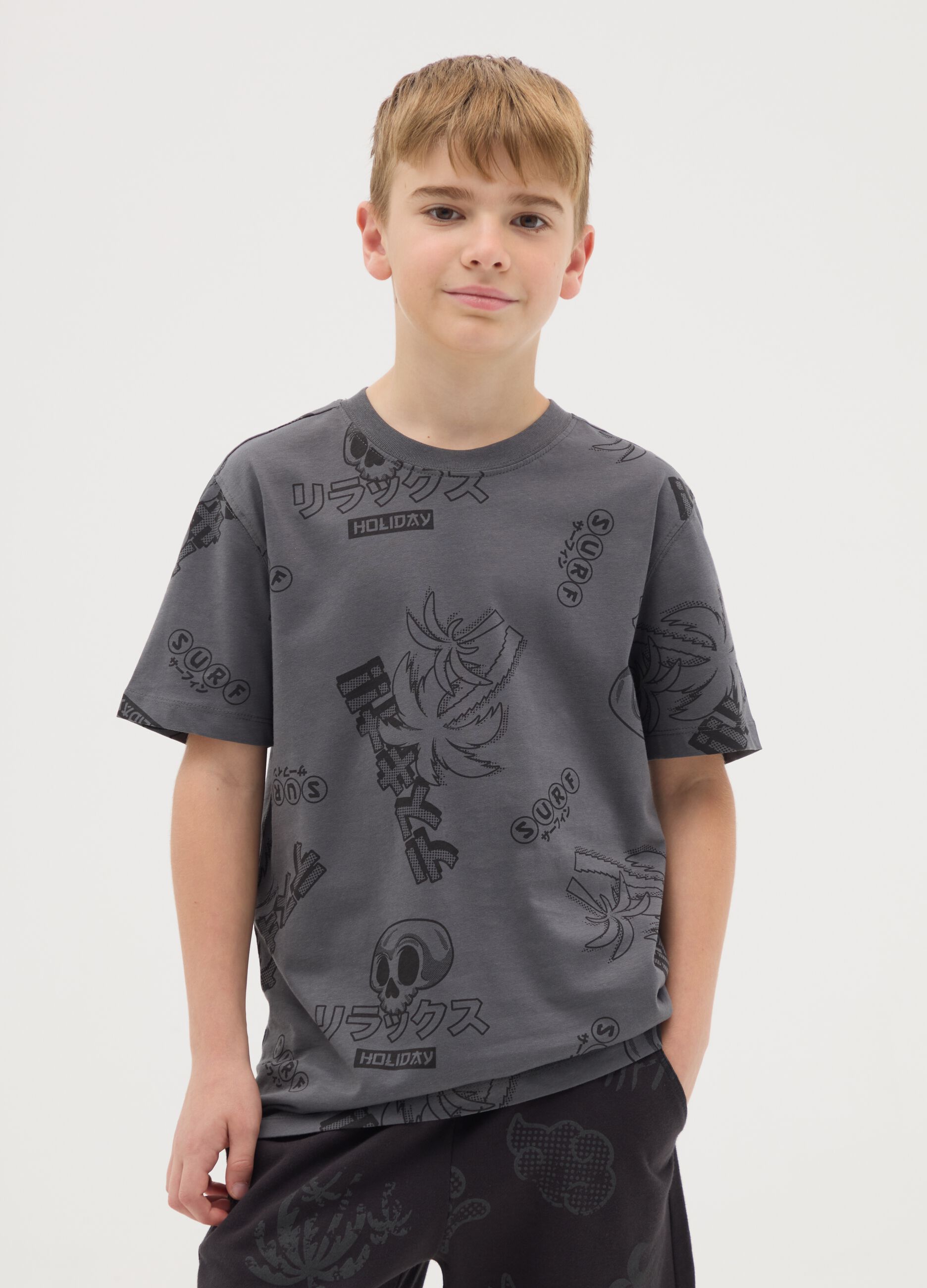 Boys' multicolour pure cotton regular fit t-shirt with print