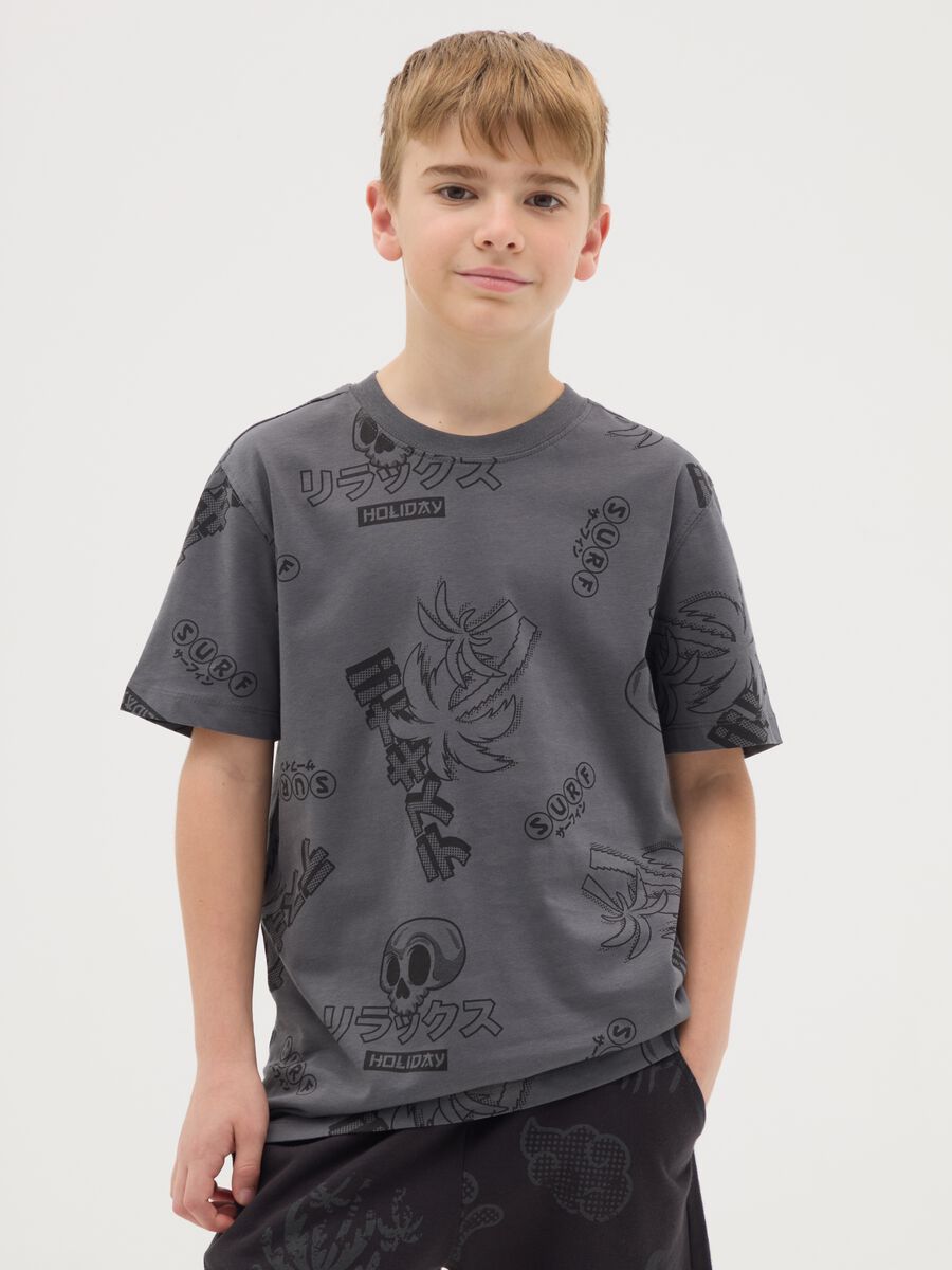 T-shirt da ragazzo in puro cotone multicolor regular fit con stampa_0