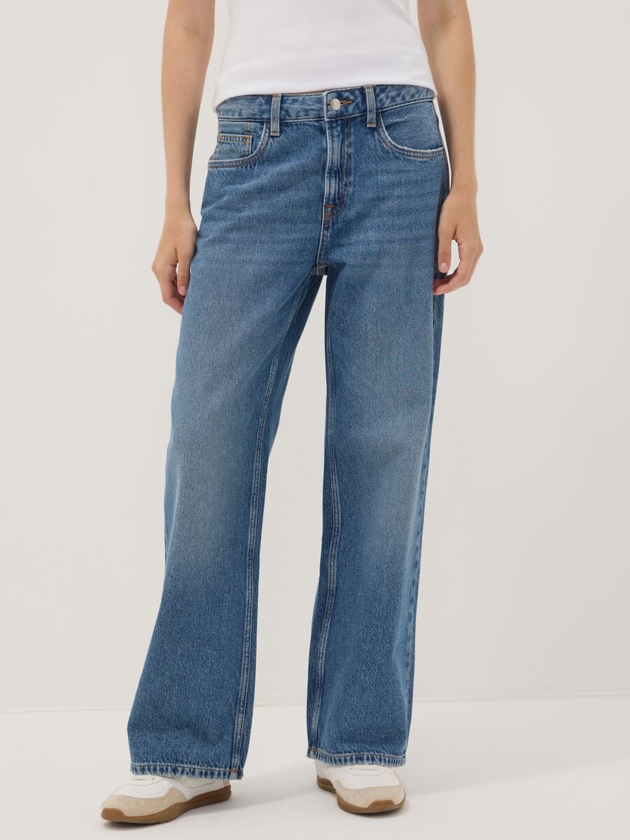 Blue denim pure cotton straight-fit jeans_1
