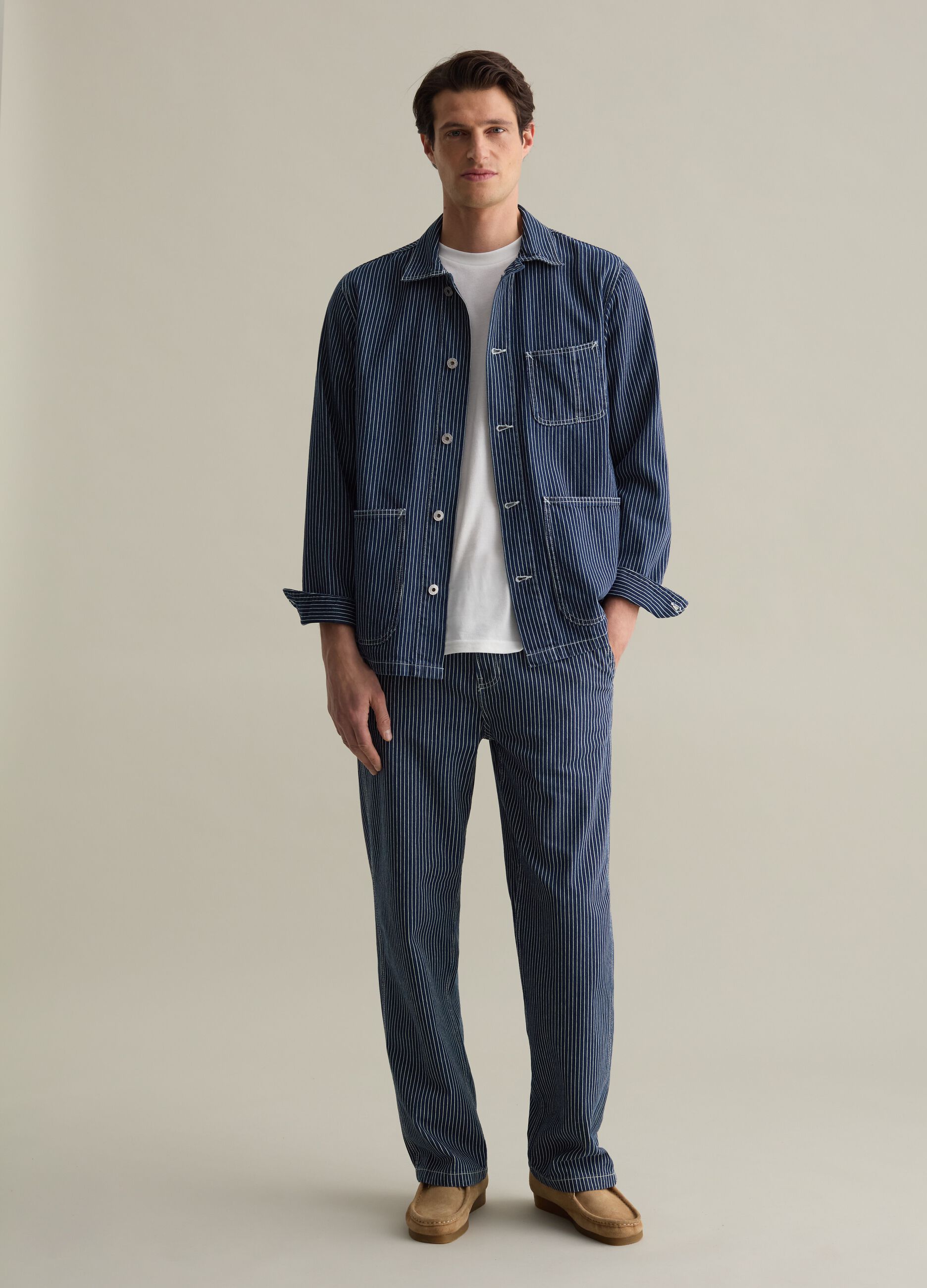 Pinstriped worker shacket